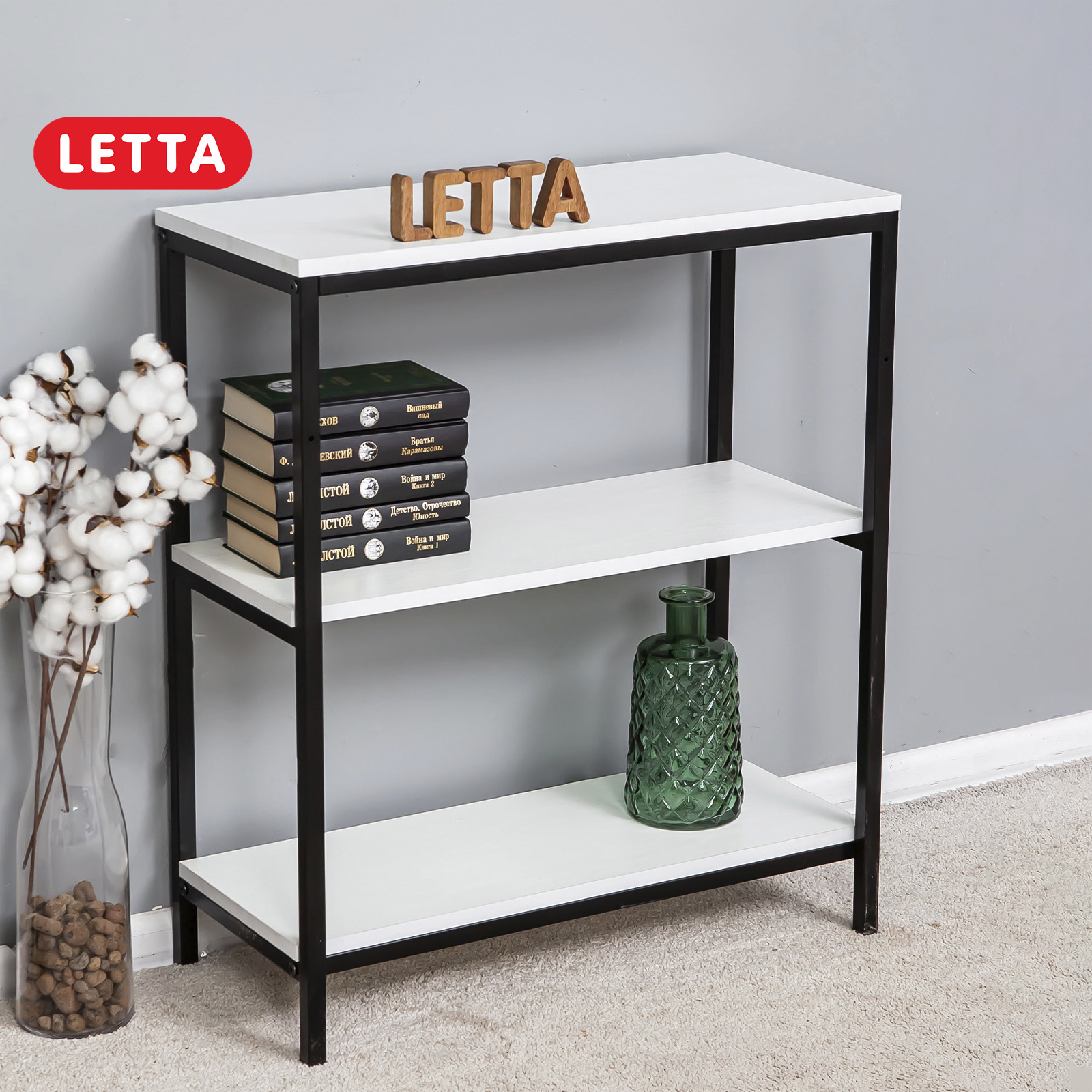 Изображение товара Стеллаж с полками Letta 67x78x30 см ЛДСП черный белый стиль Лофт