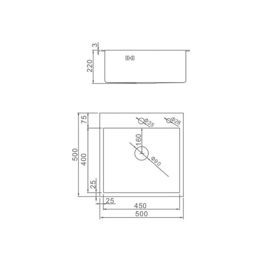 Изображение товара Мойка для кухни Gerhans K35050BD 50x50 см глубина чаши 22 см нержавеющая сталь цвет графит