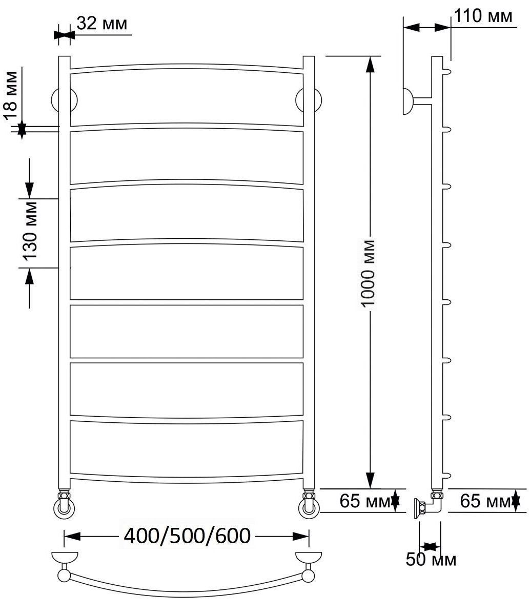 Изображение товара Полотенцесушитель водяной лесенка Secado Милан 1 1000x500 мм универсальная подводка латунь цвет бронза