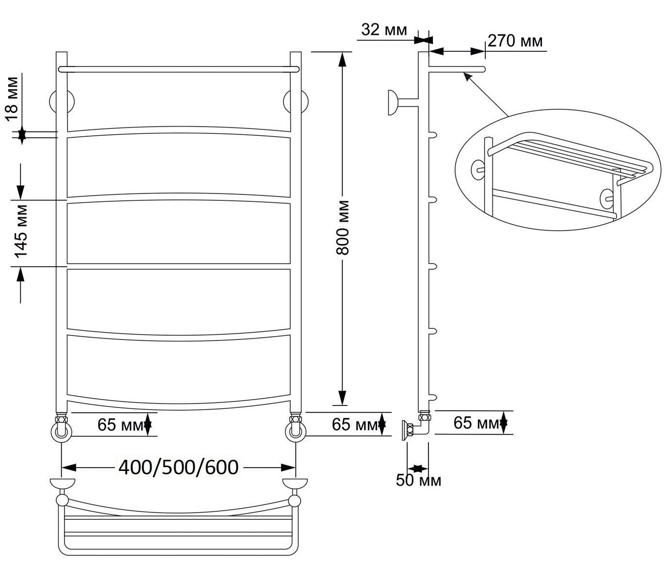 Изображение товара Полотенцесушитель водяной Secado Милан 4 800x500 мм бронза с полимерным покрытием