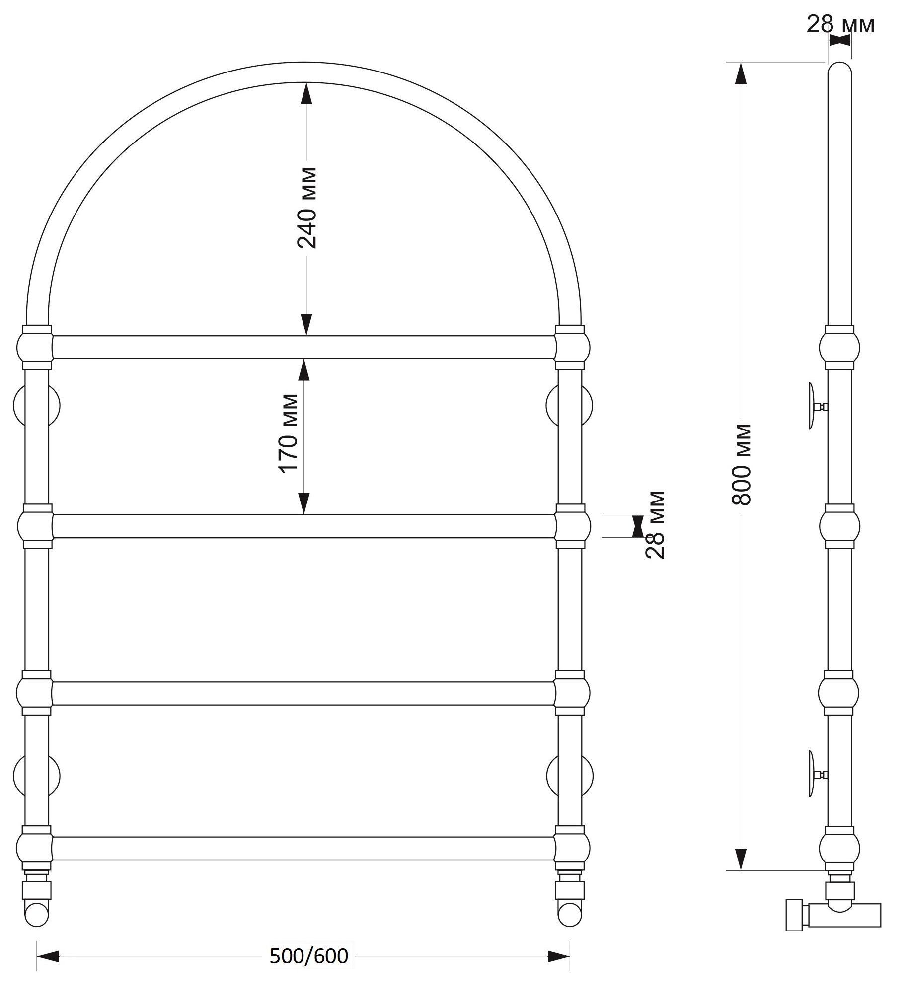 Изображение товара Водяной полотенцесушитель Secado Римини 80x50 см бронза латунь