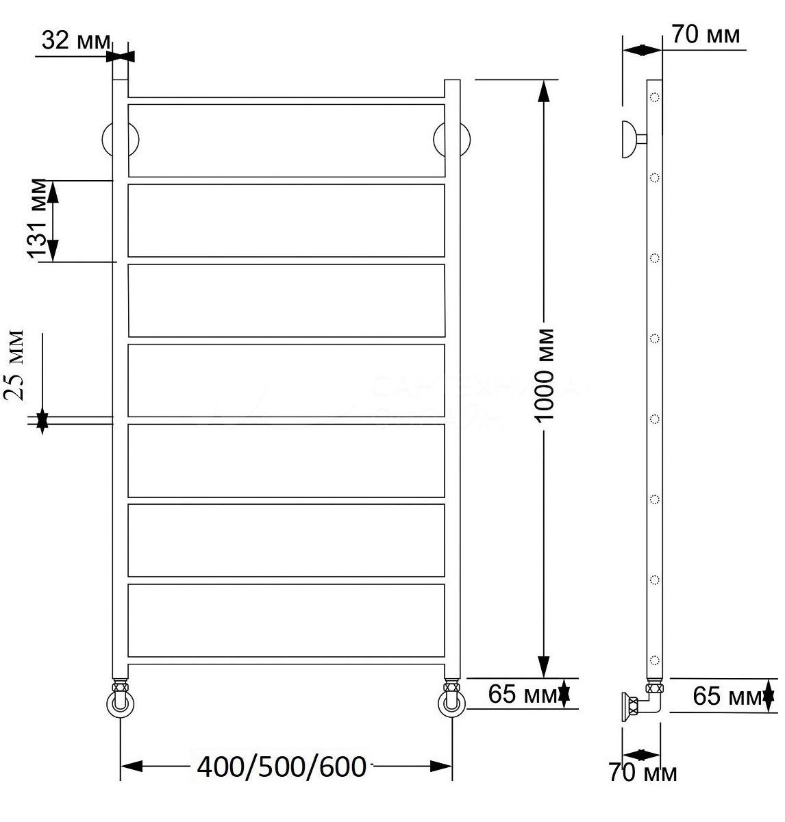 Изображение товара Полотенцесушитель водяной Secado Триада 1 плюс бронза 1000x500 мм универсальная подводка