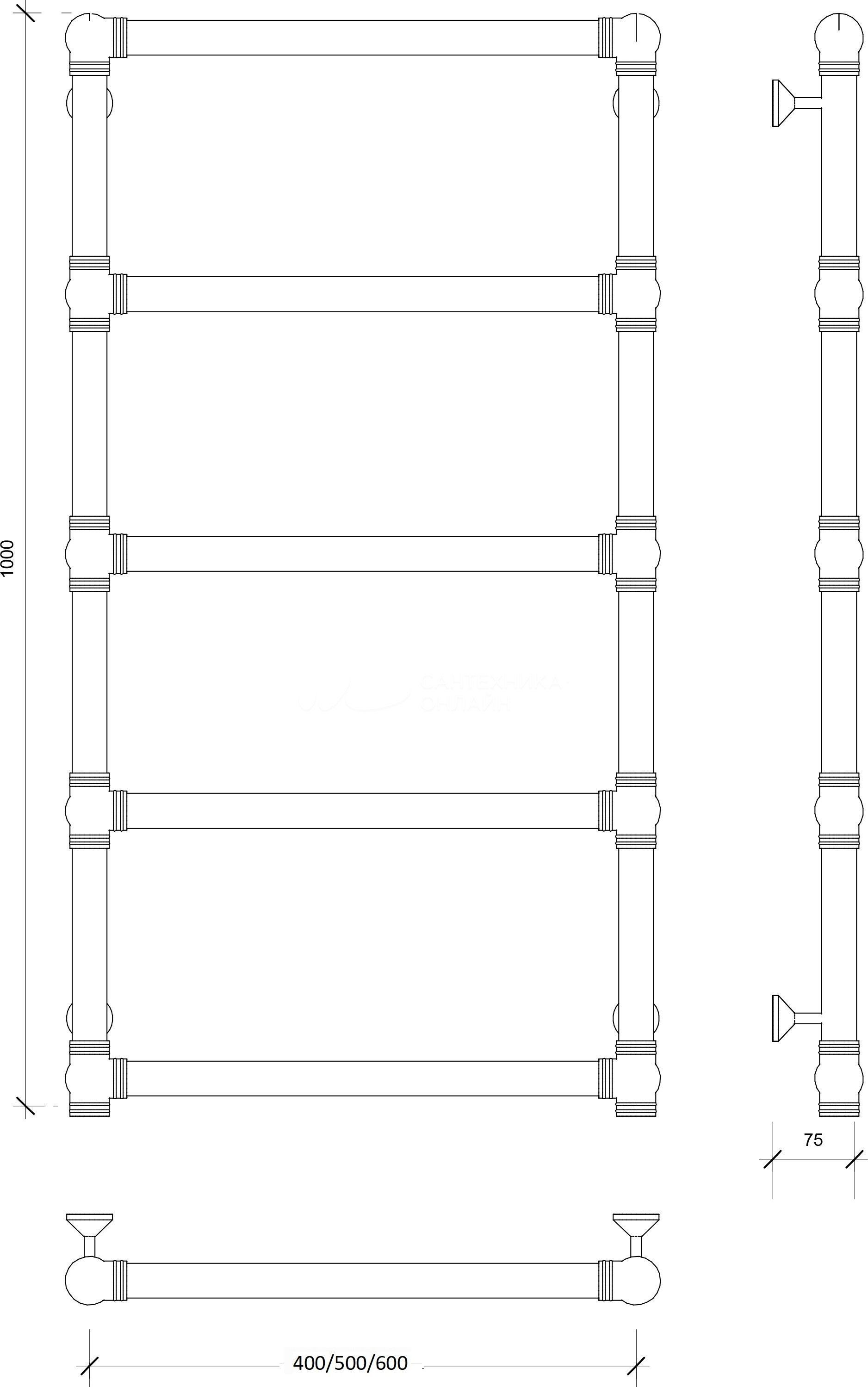 Изображение товара Водяной полотенцесушитель Secado Фалерони 1 1000x500 мм бронза Латунь Россия