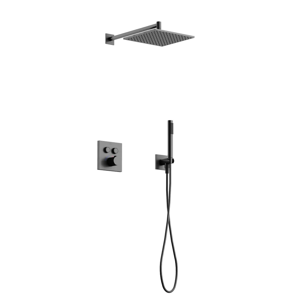 Изображение товара Душевая система скрытого монтажа с термостатом Sancos Linn SC9022GG цвет вороненая сталь