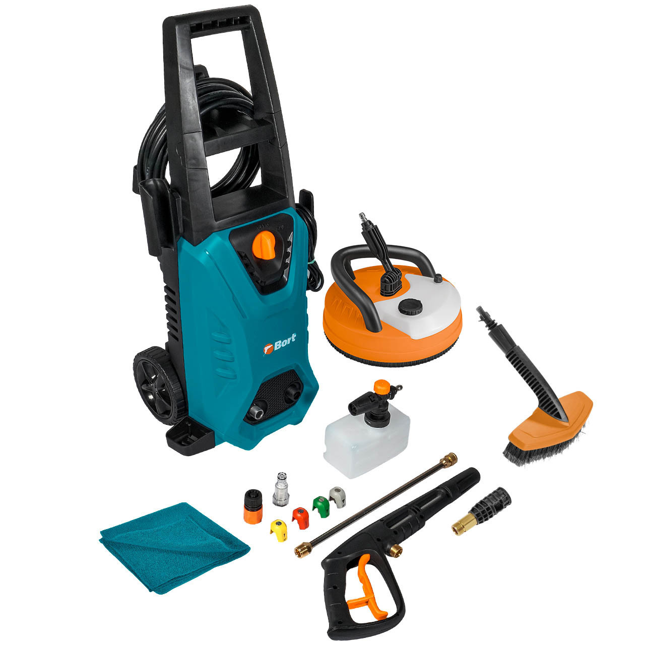 Изображение товара Мойка высокого давления BORT BHR-2100M 150 бар 450 л/ч с аксессуарами