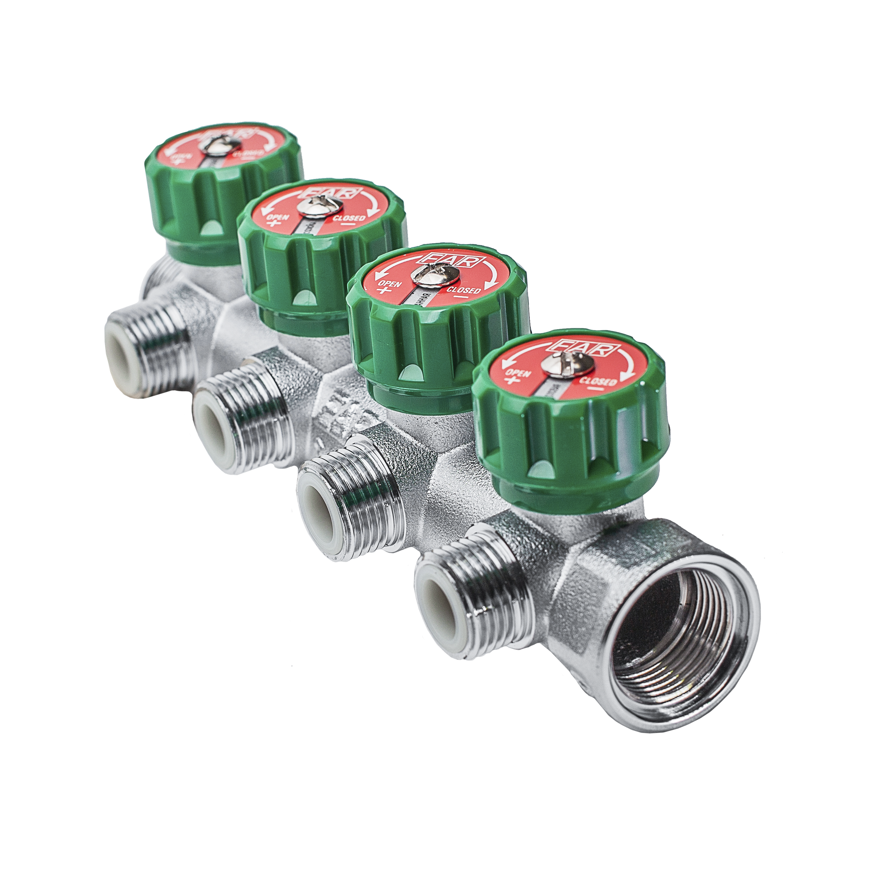 Коллектор распределительный FAR FK 3824 112UN 1"x1/2" под плоское уплотнение 4 выхода латунь