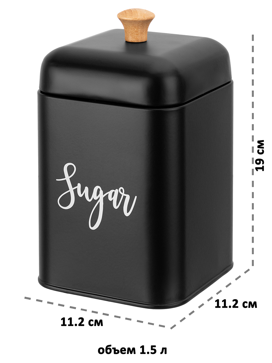 Изображение товара Набор 3 банок для сыпучих продуктов 1.5 л 11.2x11.2x19 см Tea. coffee sugar с крышками черный
