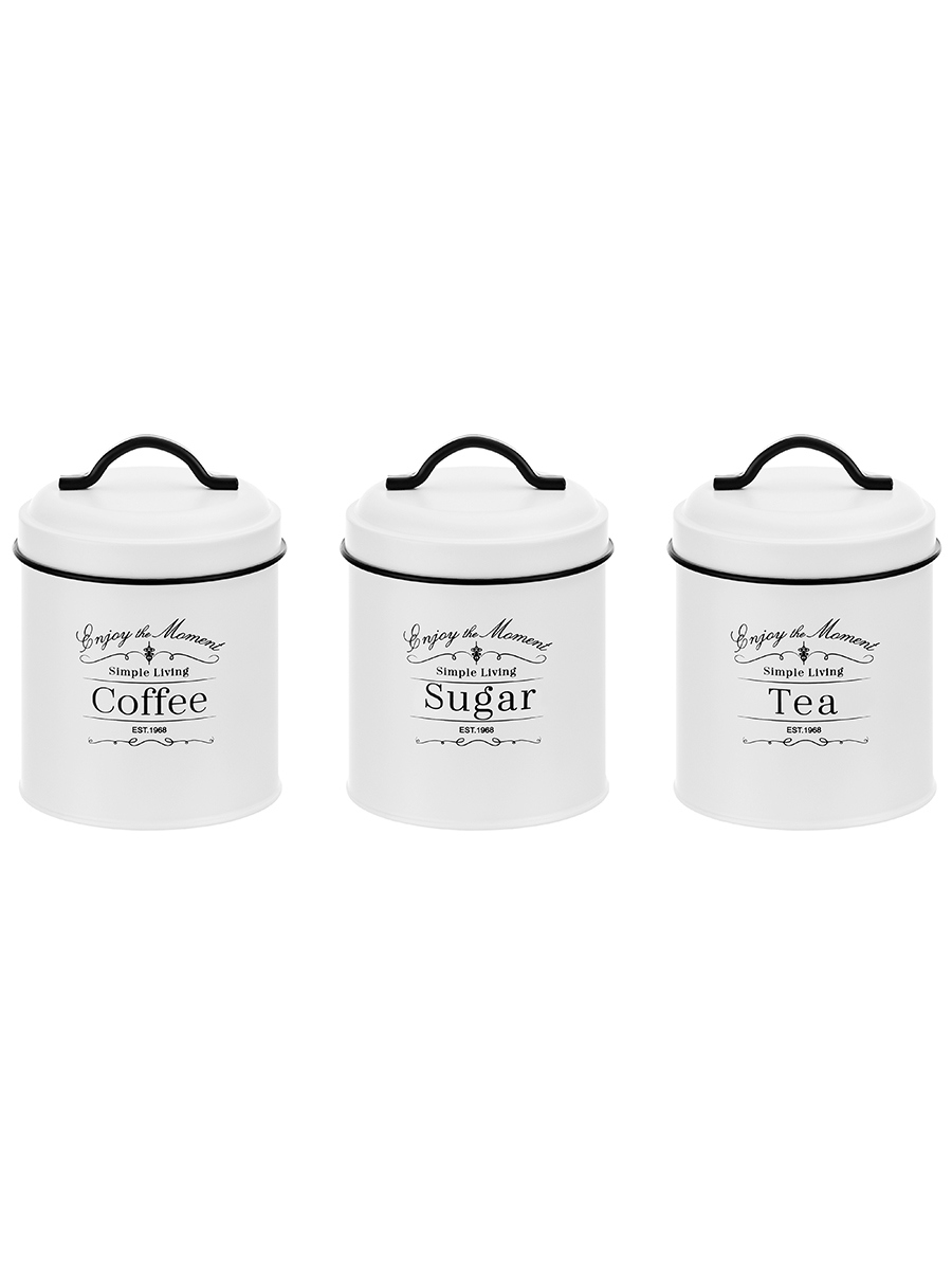 Изображение товара Набор 3 металлических банок для сыпучих продуктов 1.1 л с крышками и ручками