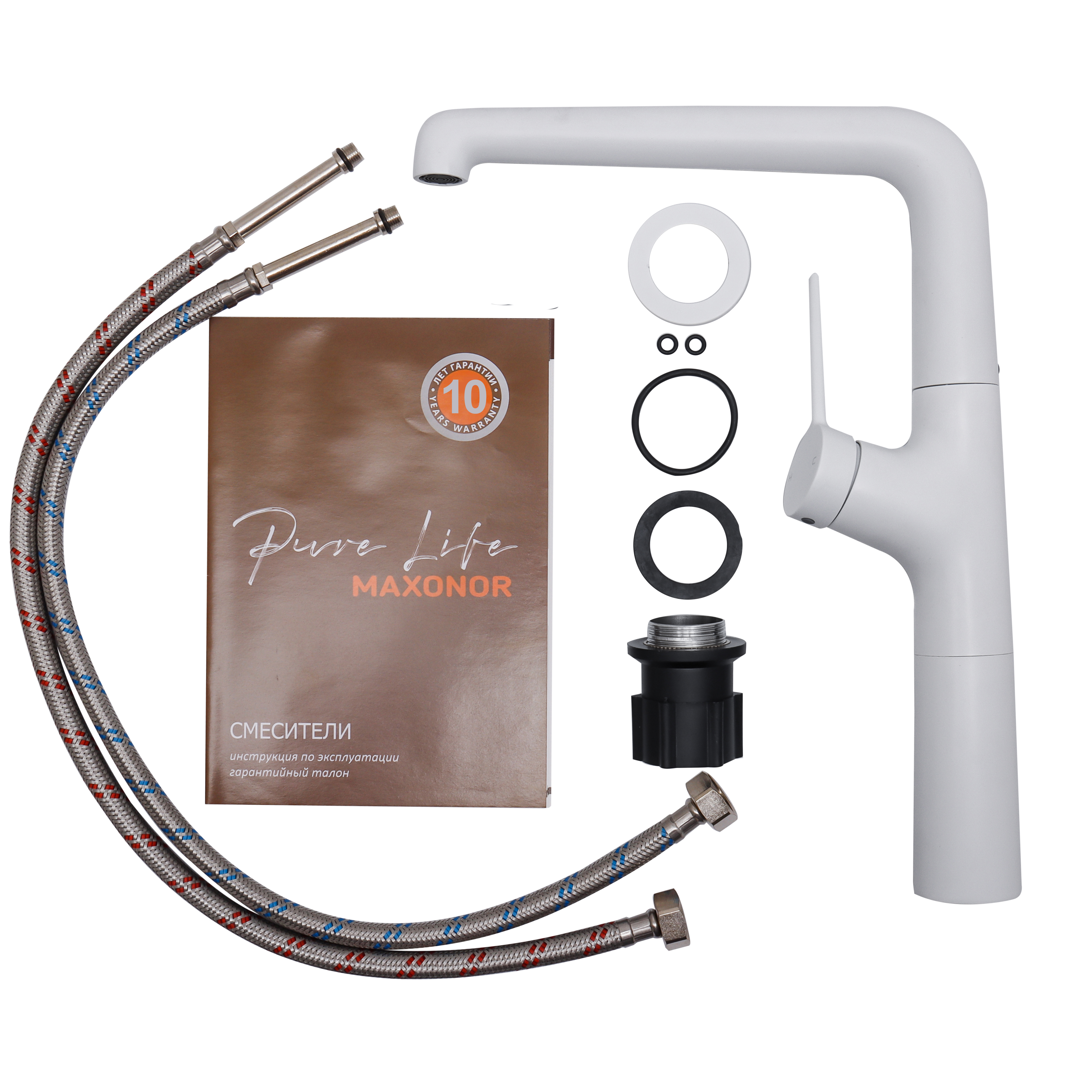 Изображение товара Смеситель для кухни Maxonor pure life PL4094-8 поворотный латунь белый матовый 28.7 см