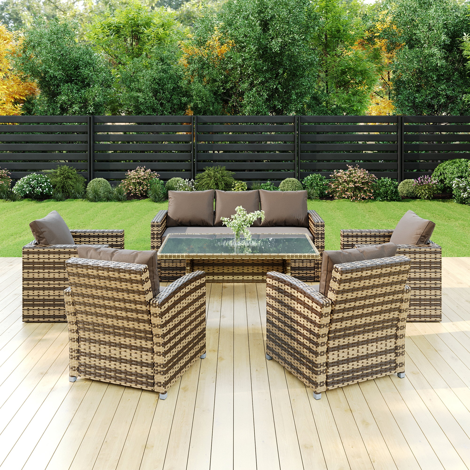 Изображение товара Комплект садовой мебели Greengard Гавр сталь и ротанг 7 мест с подушками