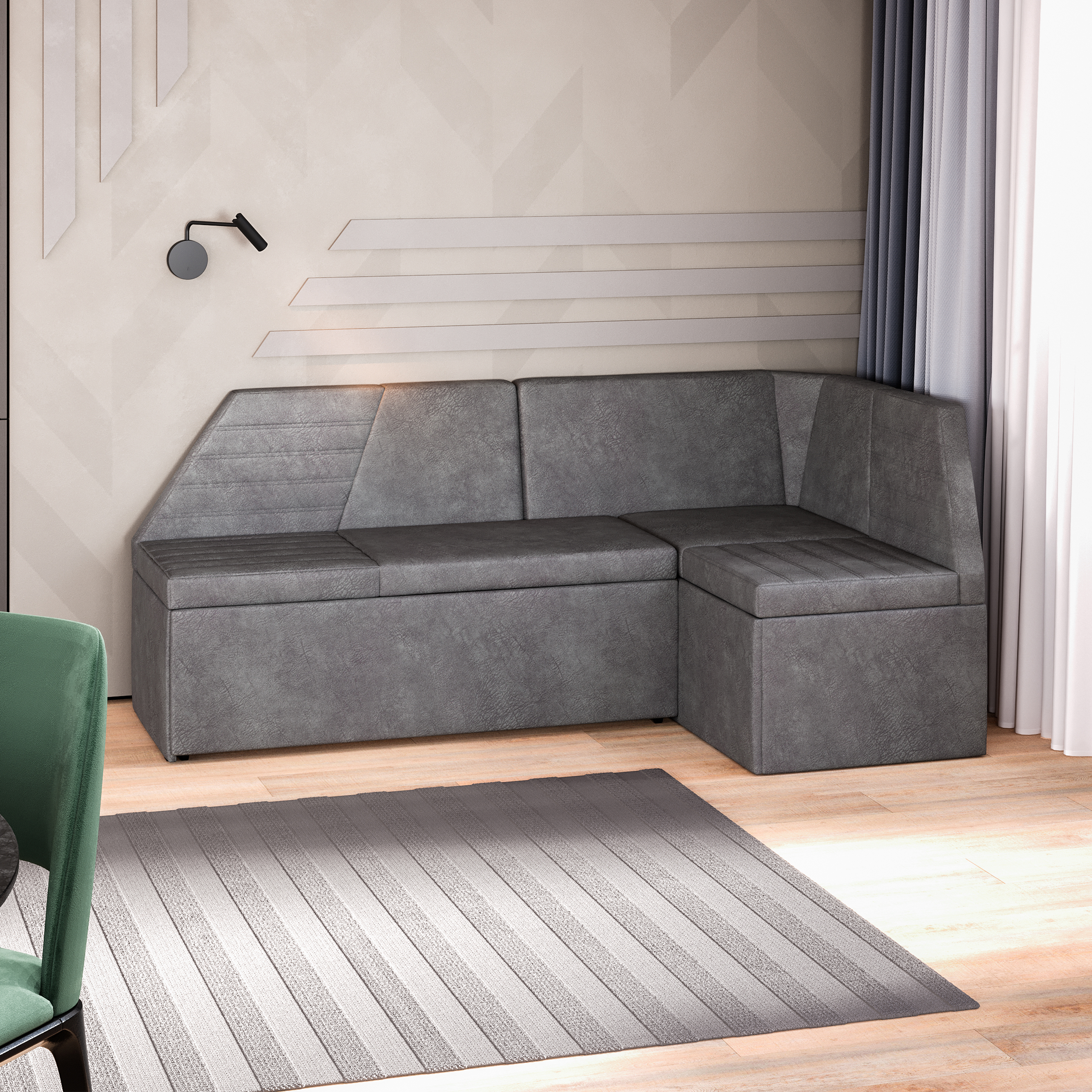 Изображение товара Диван кухонный Трия Лондон 244607 118x82x50 см велюр цвет дуб сонома трюфель/микровелюр wellmart silver