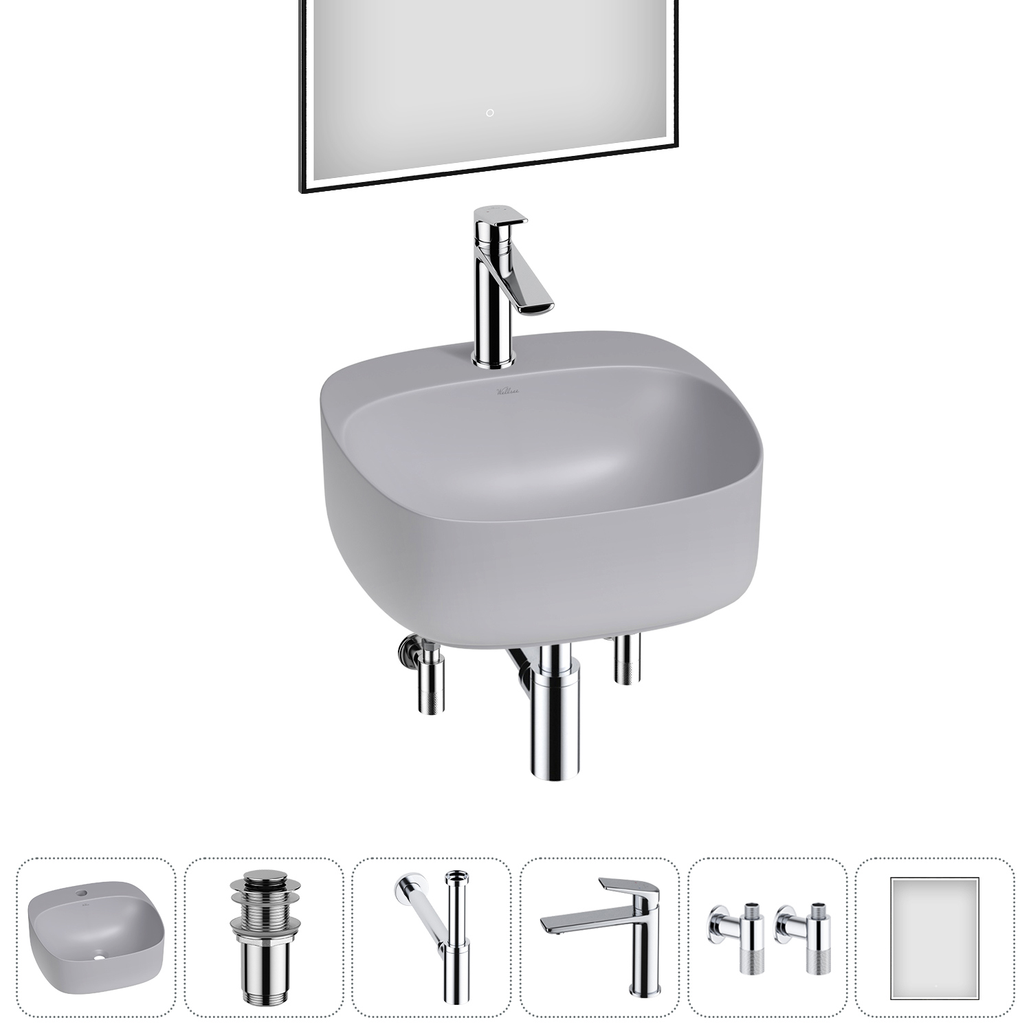 Изображение товара Раковина Wellsee ideal 20218697R 42см цвет раковина 6 в 1: д/к, сифон, смеситель, вентили, зеркало