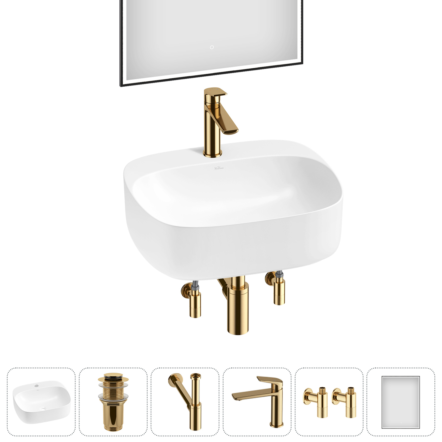 Изображение товара Раковина Wellsee ideal 20218709R 50см с комплектом аксессуаров и зеркалом