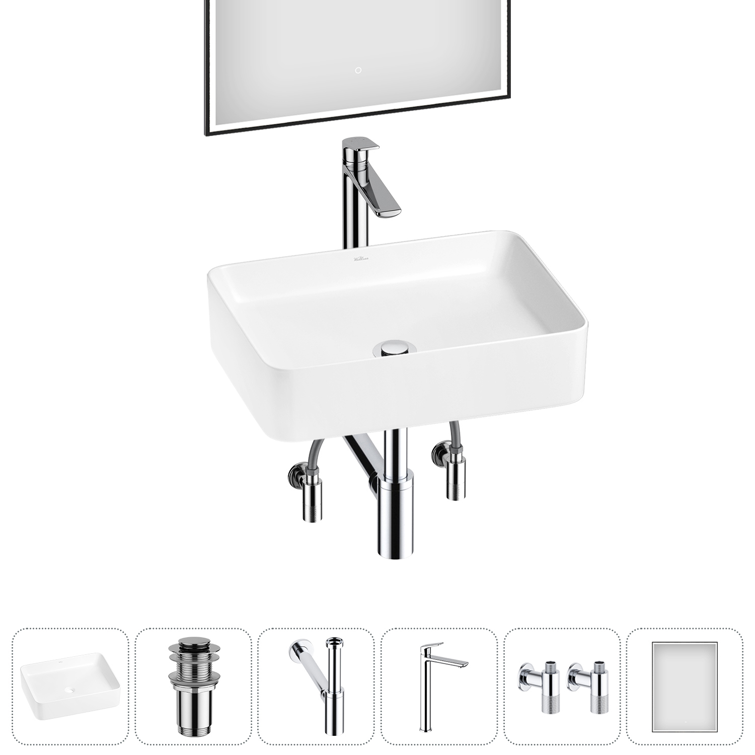 Изображение товара Комплект раковины Wellsee mint 20218893R 50 см с зеркалом и аксессуарами