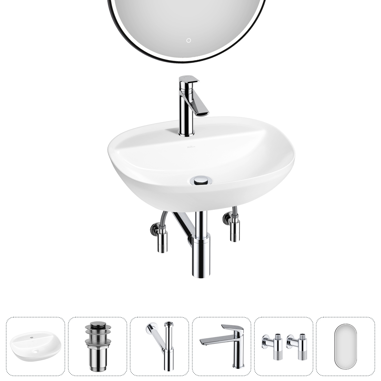 Изображение товара Раковина Wellsee cute twin r 20218955R 50 см комплект с зеркалом и аксессуарами