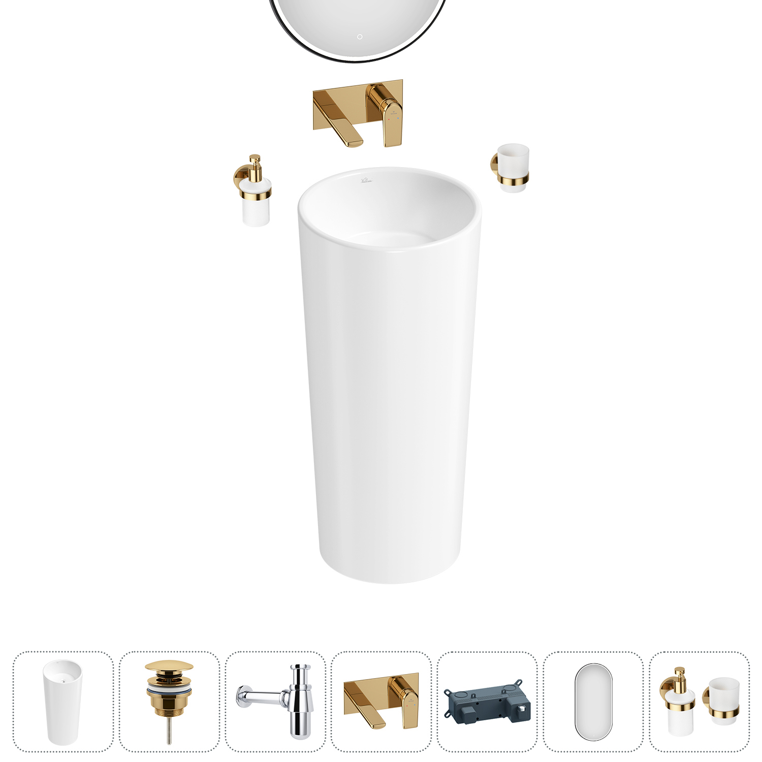 Изображение товара Раковина Wellsee Callipy Art 20218921R 40 см с зеркалом и аксессуарами для ванной