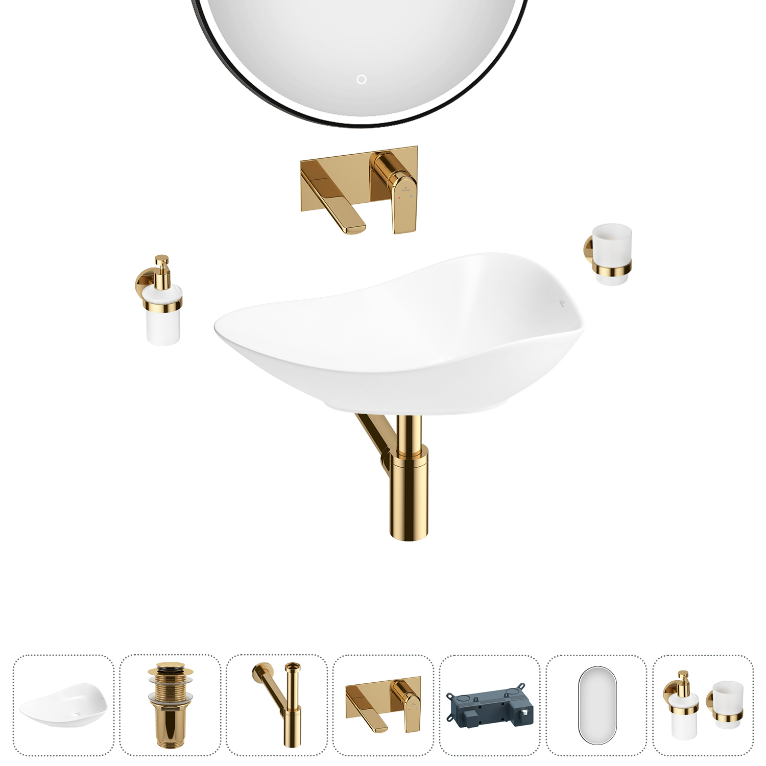 Изображение товара Раковина Wellsee Nexus Flex 60 см 6 в 1 с зеркалом и аксессуарами Польша