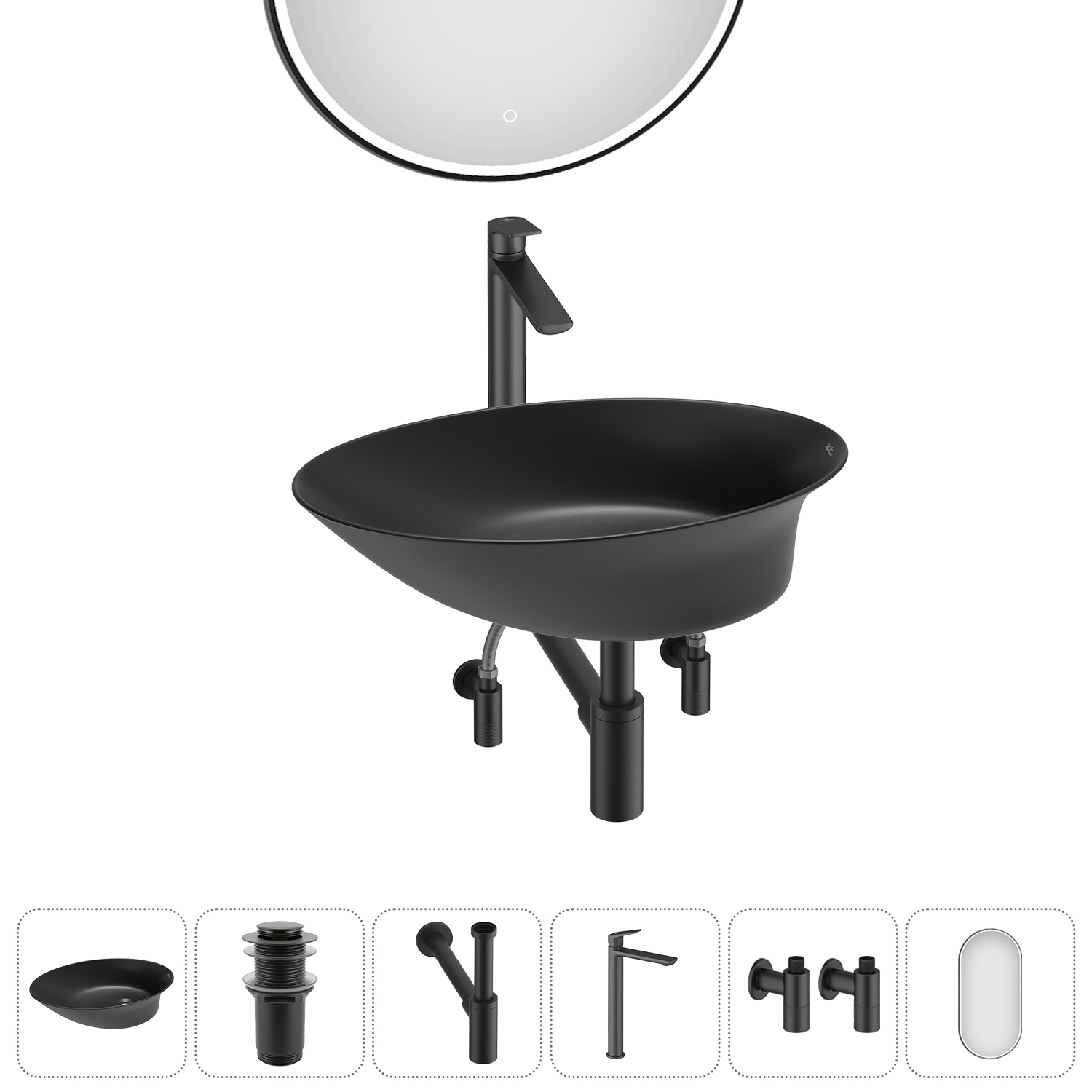 Изображение товара Раковина Wellsee faze moment 20218760R 55см цвет раковина 6 в 1: д/к, сифон, смеситель, вентили, зеркало