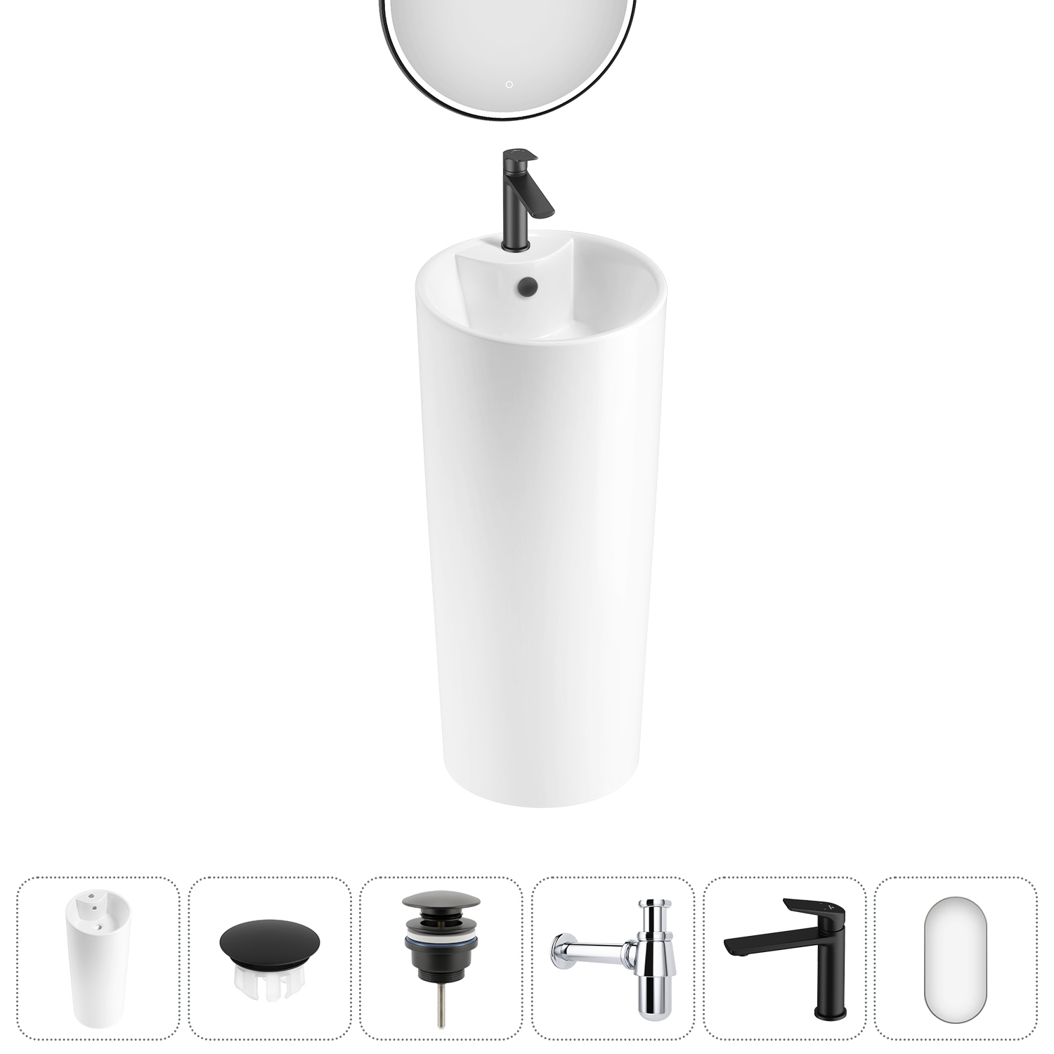 Изображение товара Раковина Wellsee callipy art 20218933R 40см с комплектом и зеркалом