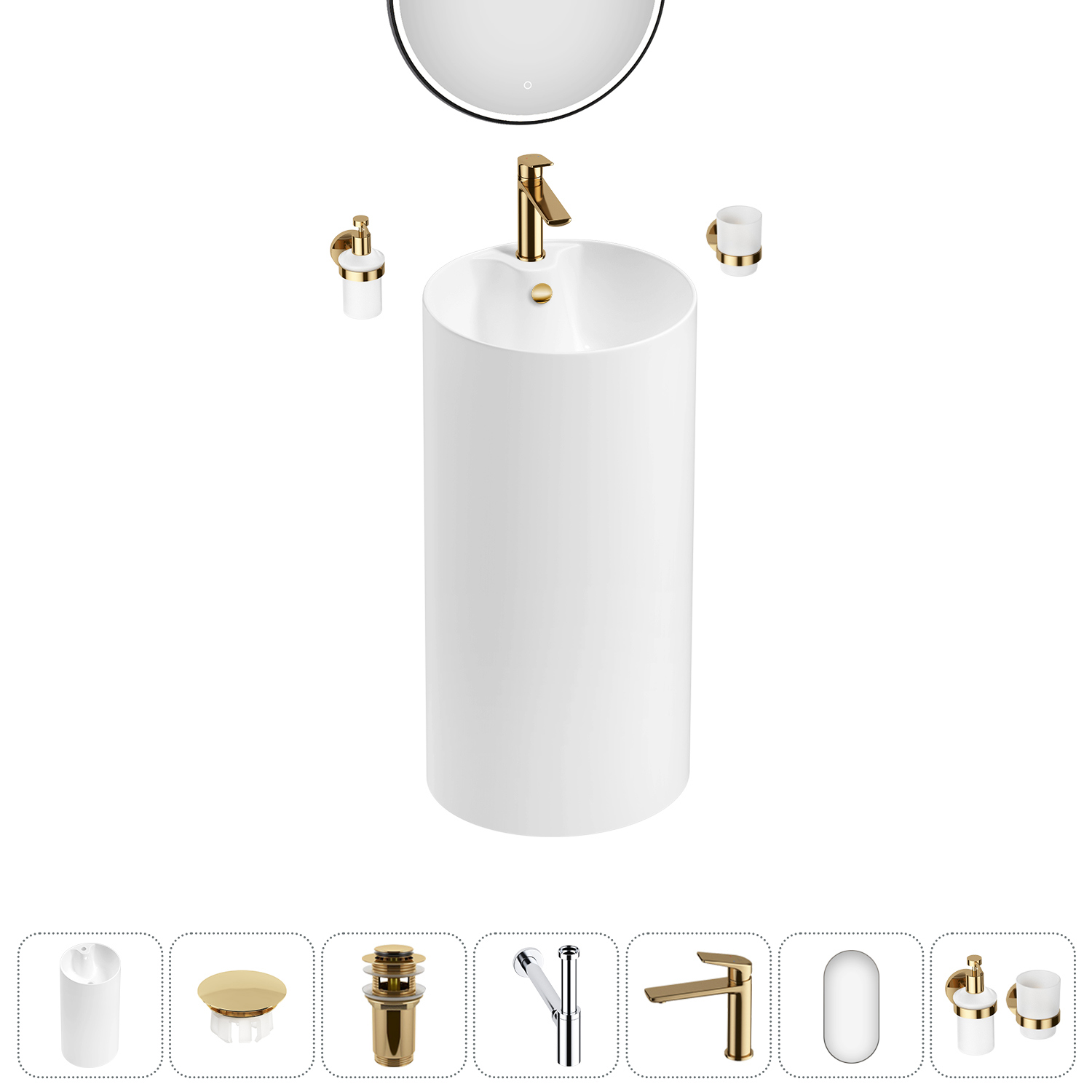 Изображение товара Раковина WELLSEE Callipy Art 42 см с комплектом аксессуаров и зеркалом