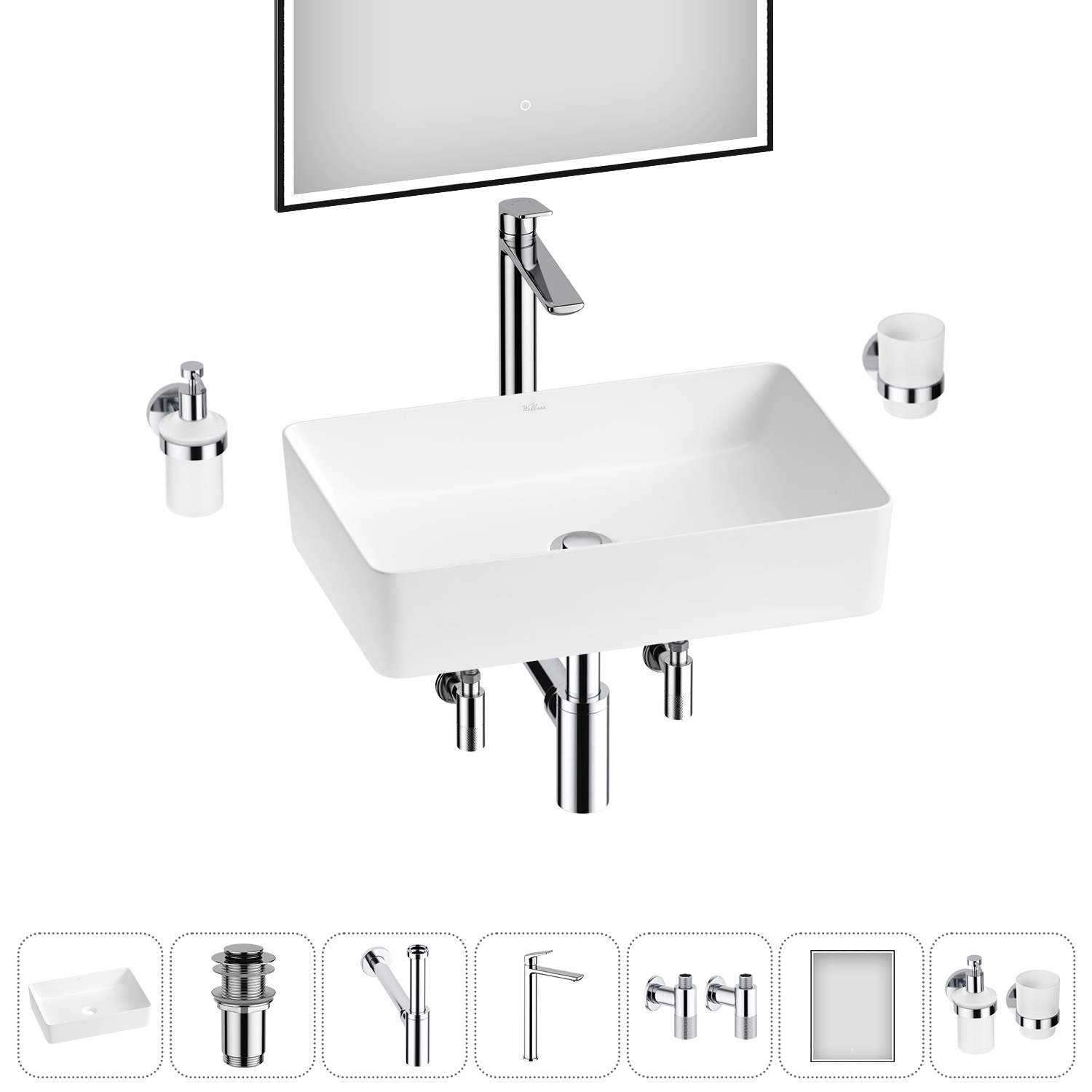 Изображение товара Раковина Wellsee freedom 2.0 20217895R 50см, комплект 7 в 1, матовая белая