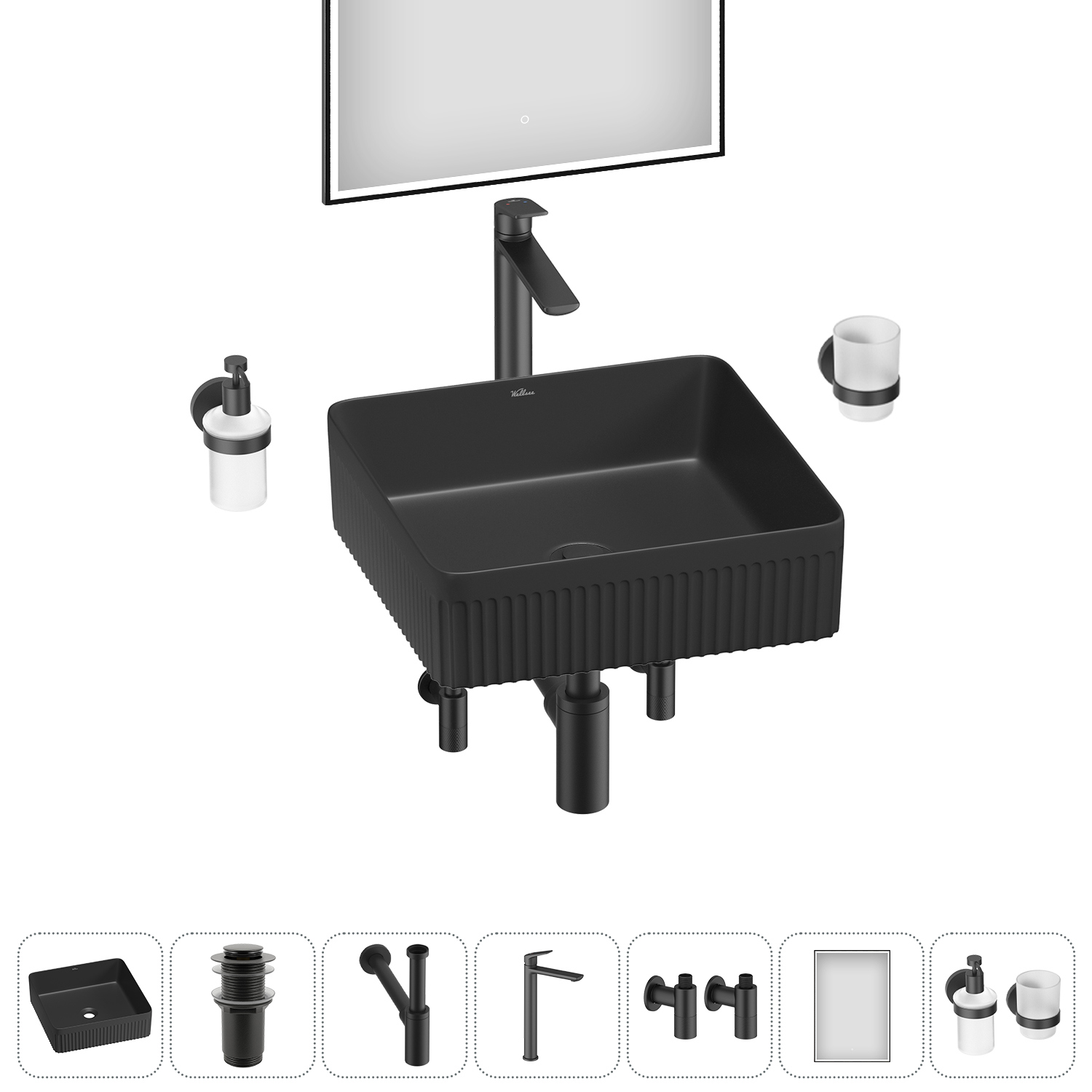 Изображение товара Раковина Wellsee Festive Fox 2.0 40 см черная матовая с комплектом аксессуаров