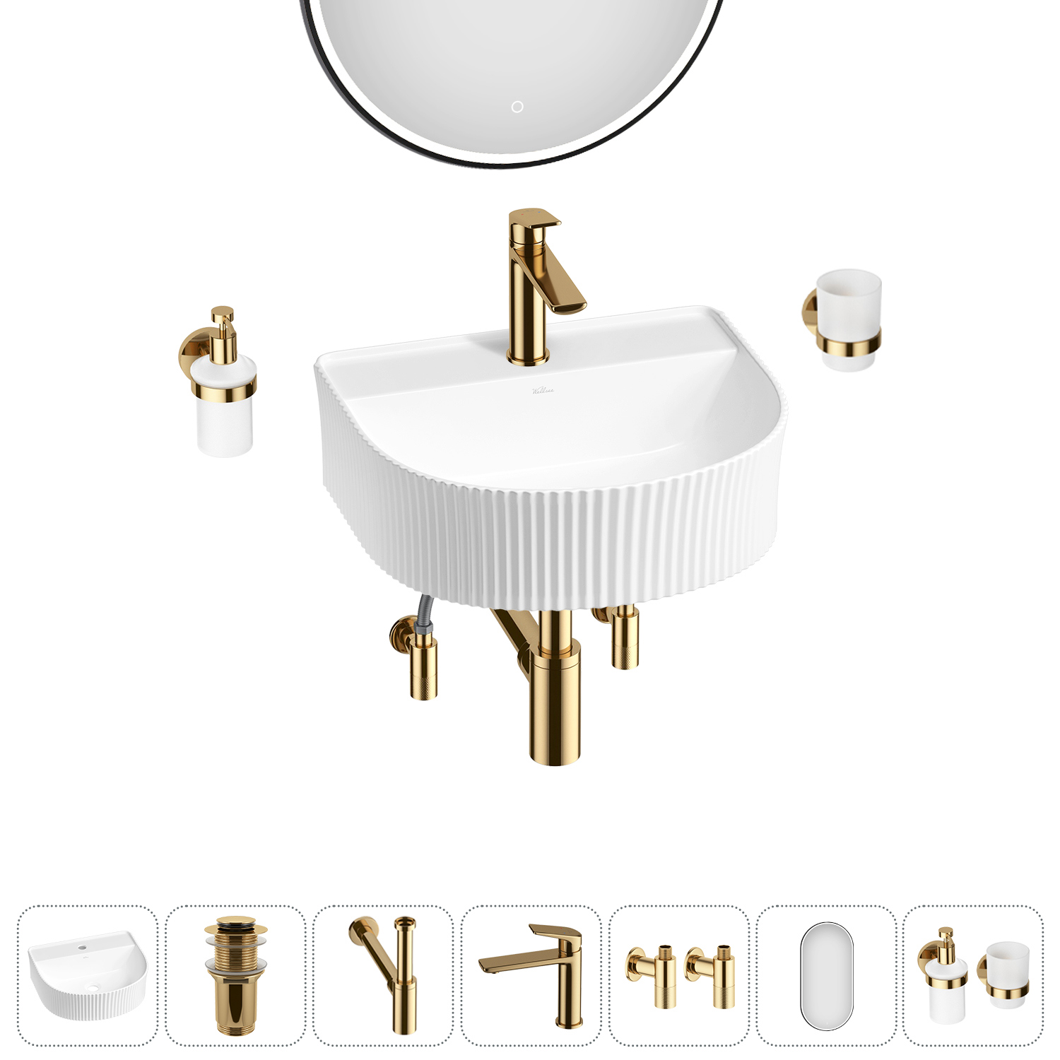 Изображение товара Раковина Wellsee festive fox 40 см 7 в 1 с аксессуарами, зеркало и смеситель