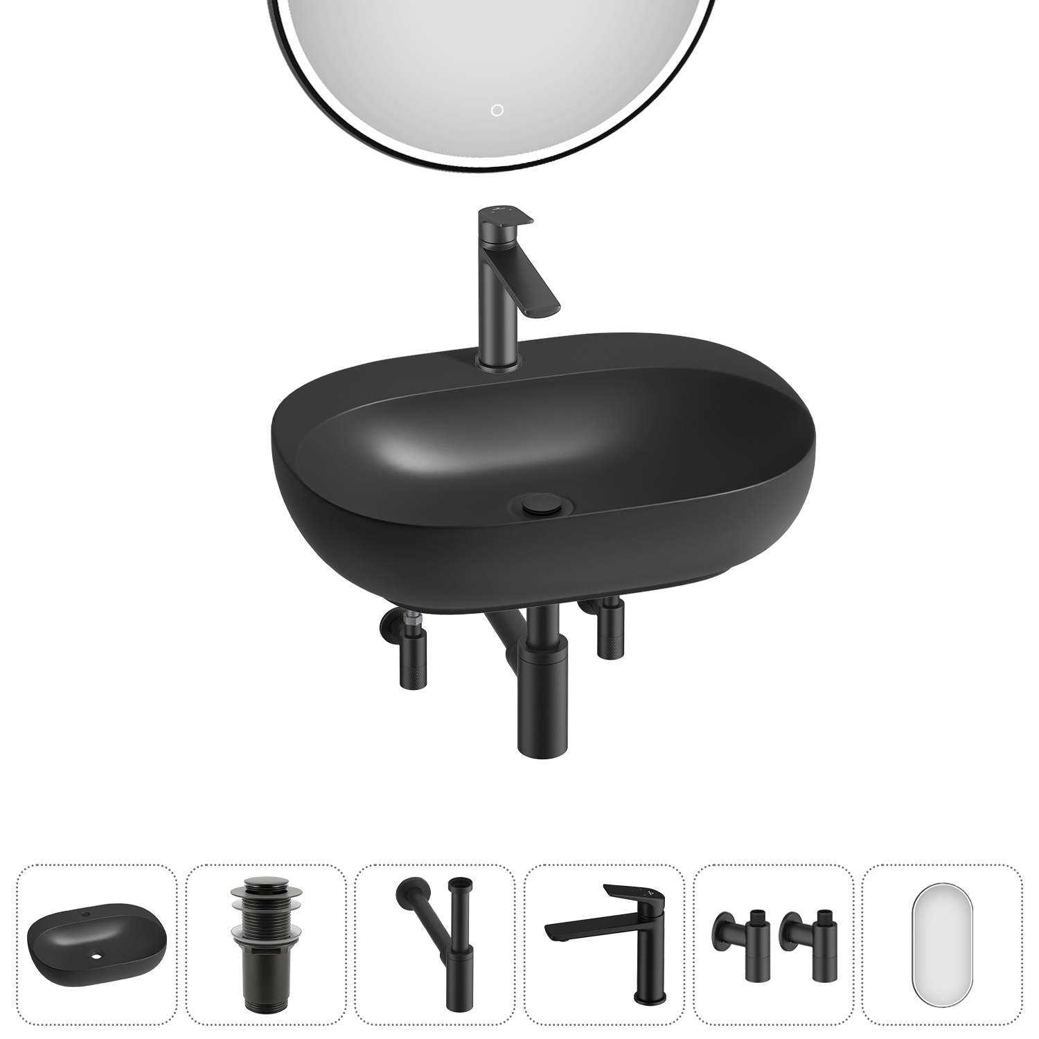 Изображение товара Раковина Wellsee Pro Line 20218398R 53 см накладная и подвесная с зеркалом и комплектом