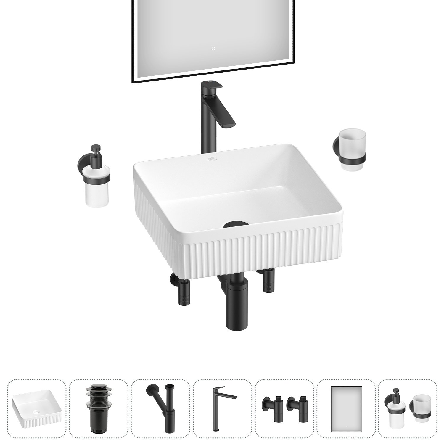 Изображение товара Раковина Wellsee Festive Fox 2.0 36 см с комплектом аксессуаров и зеркалом