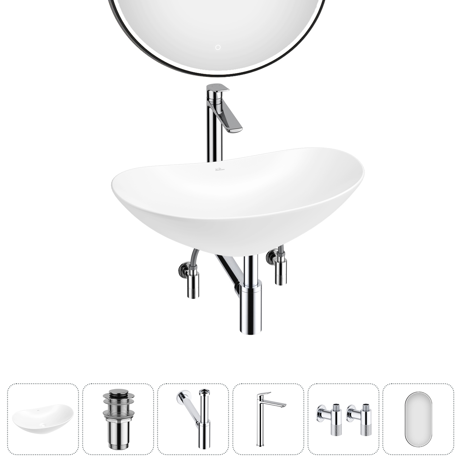 Изображение товара Раковина Wellsee Carefree Dove 53х33 см с комплектом для ванной