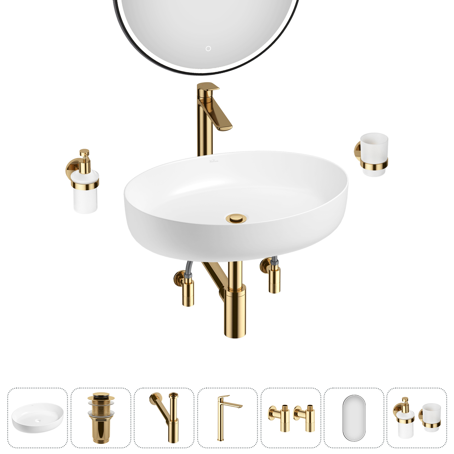 Изображение товара Wellsee Belle Spa 3 0 раковина накладная 55 см комплект 7 в 1 с зеркалом и аксессуарами