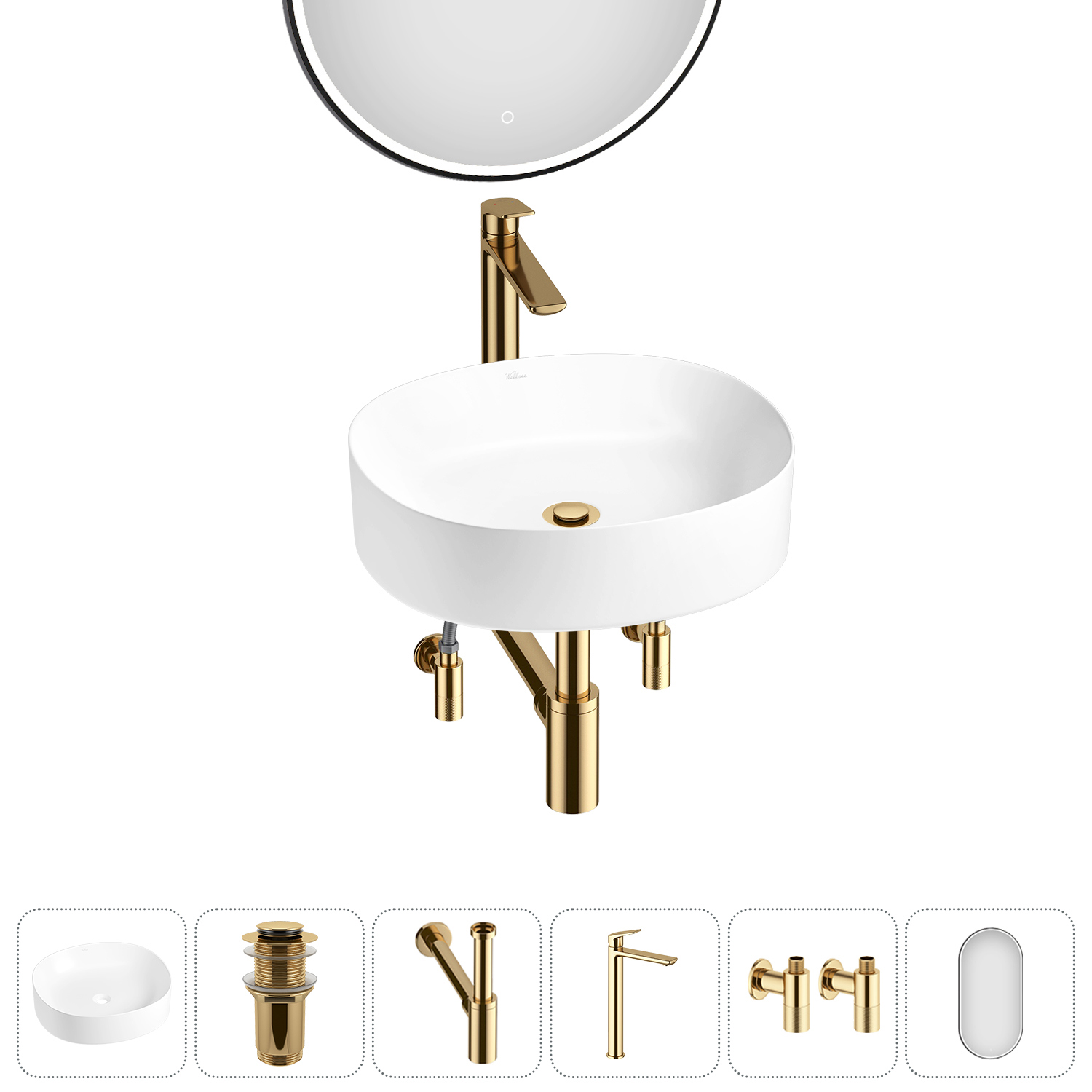 Изображение товара Раковина Wellsee Belle Spa 2.0 45см комплект с зеркалом и аксессуарами