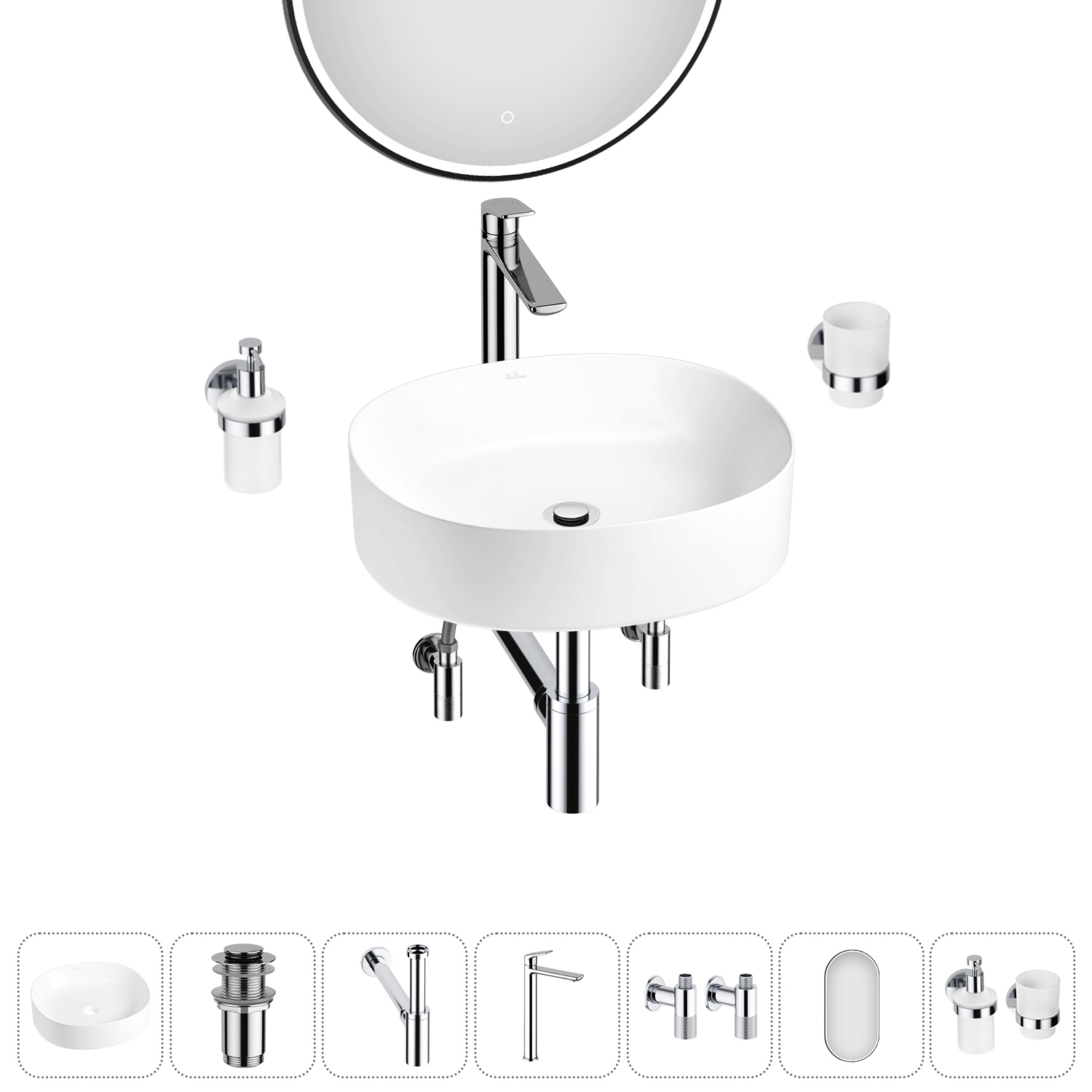 Изображение товара Раковина Wellsee Belle Spa 2.0 45 см комплект с аксессуарами и зеркалом