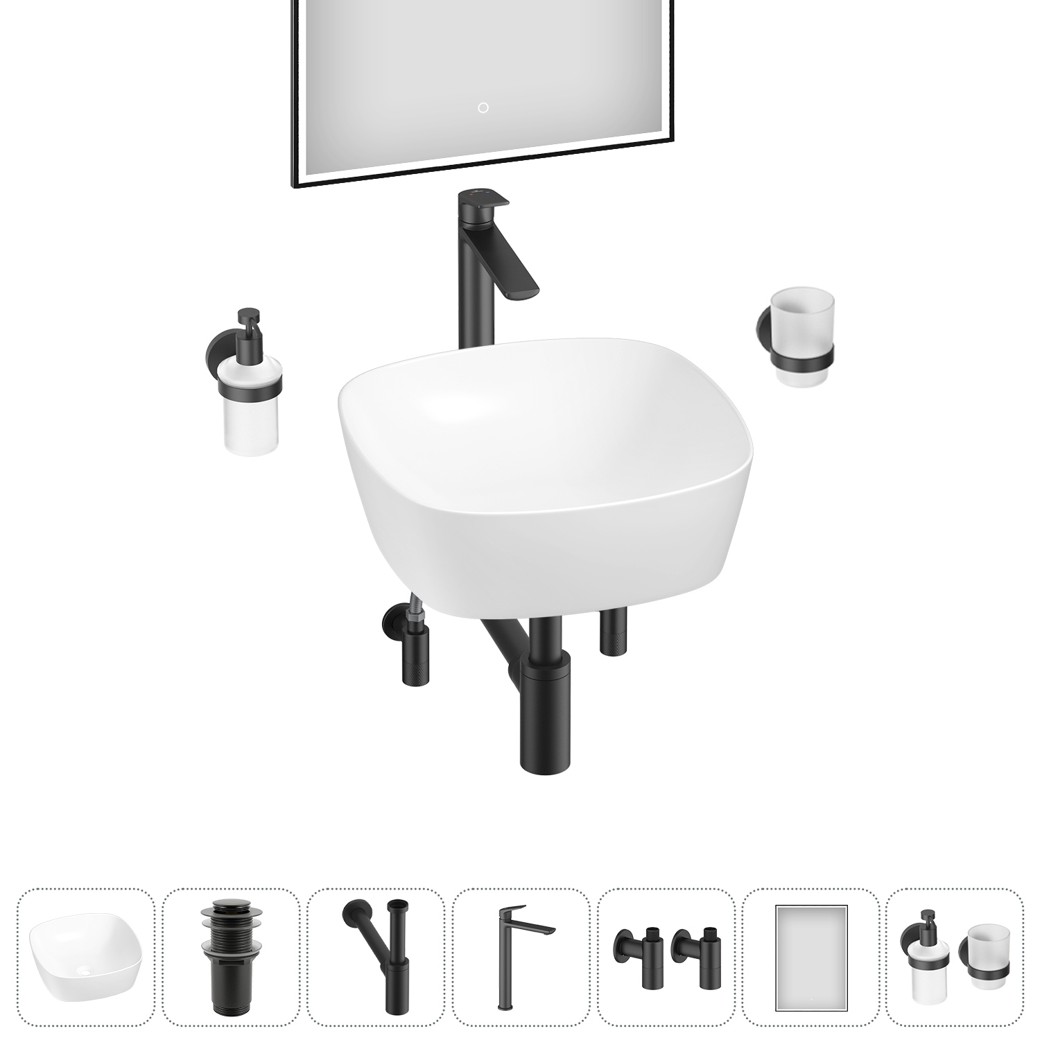 Изображение товара Раковина Wellsee Ground Breaking 20218590R с сифоном и смесителем