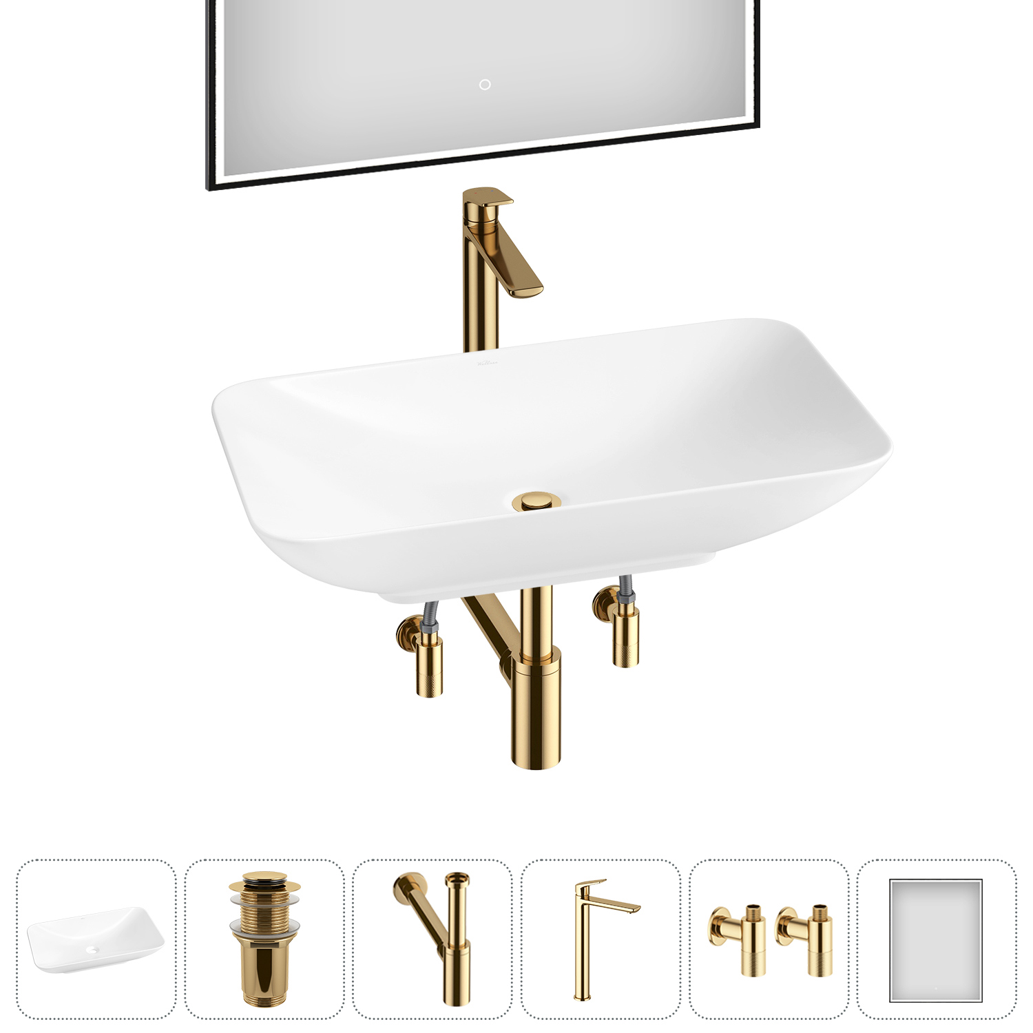 Изображение товара Раковина Wellsee Demure 20218533R 60 см комплект с зеркалом и аксессуарами