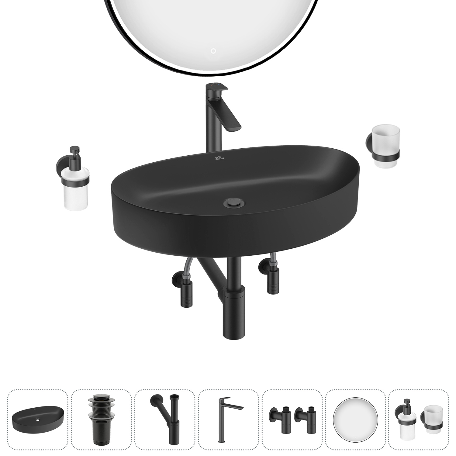 Изображение товара Раковина Wellsee Belle Spa 2.0 65 см 7 в 1 матовая черная Польша