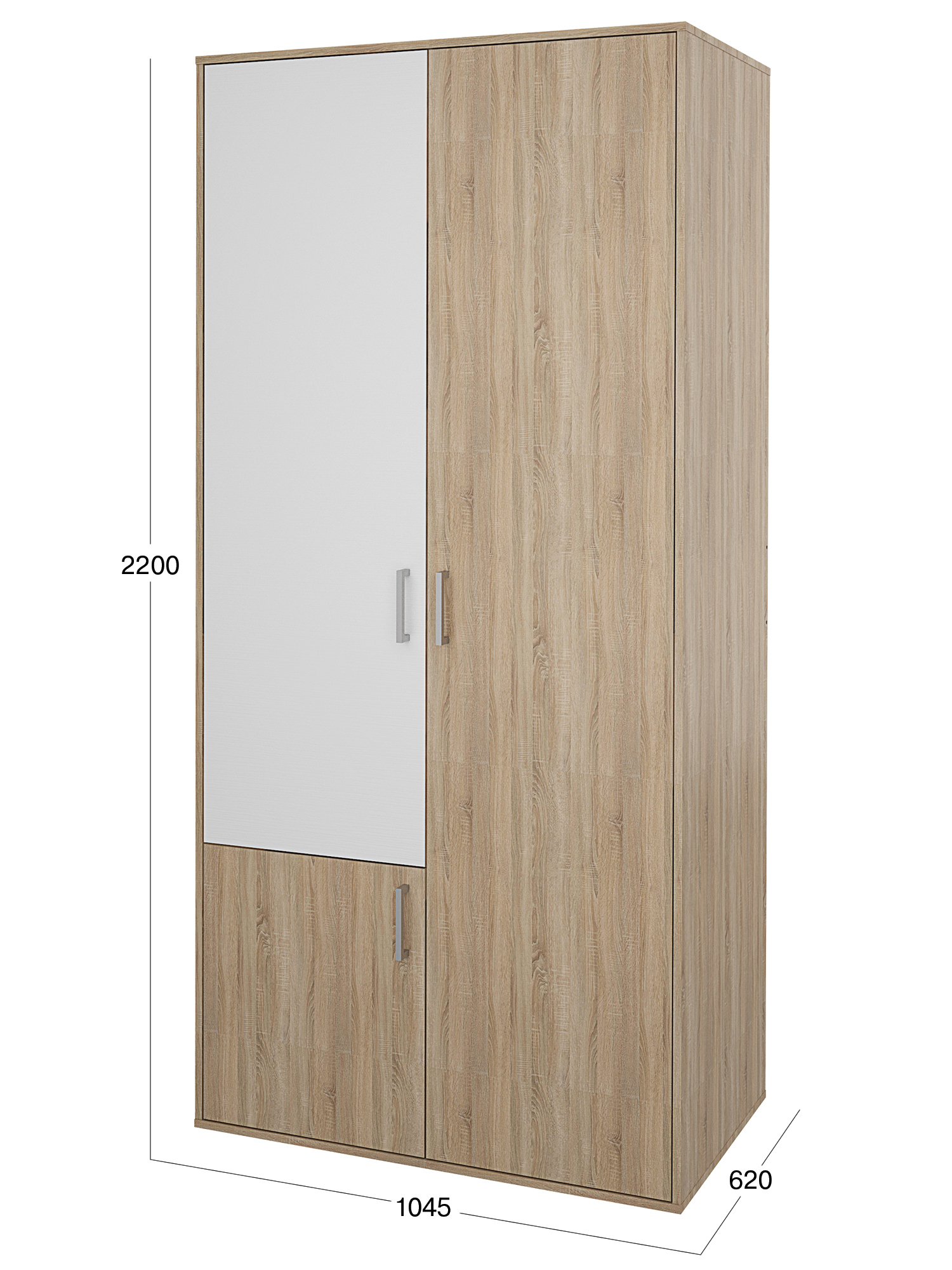 Изображение товара Шкаф распашной Beneli Мика 3 дверцы 104.5x220x62 см из ЛДСП цвет дуб сонома/белый