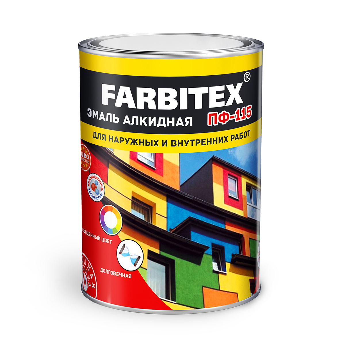 Изображение товара Глянцевая красная эмаль Farbitex ПФ-115 1.8 кг для металла и дерева