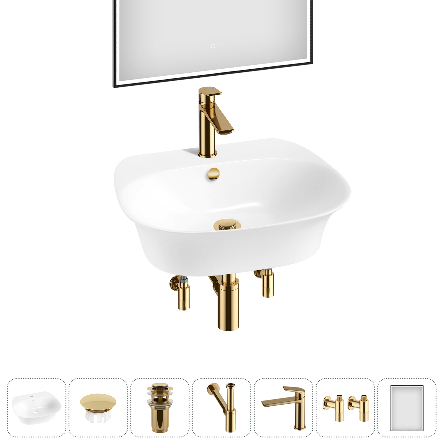 Изображение товара Раковина Wellsee excellence pro 20219036R 55см с комплектом 7 в 1 в белом цвете