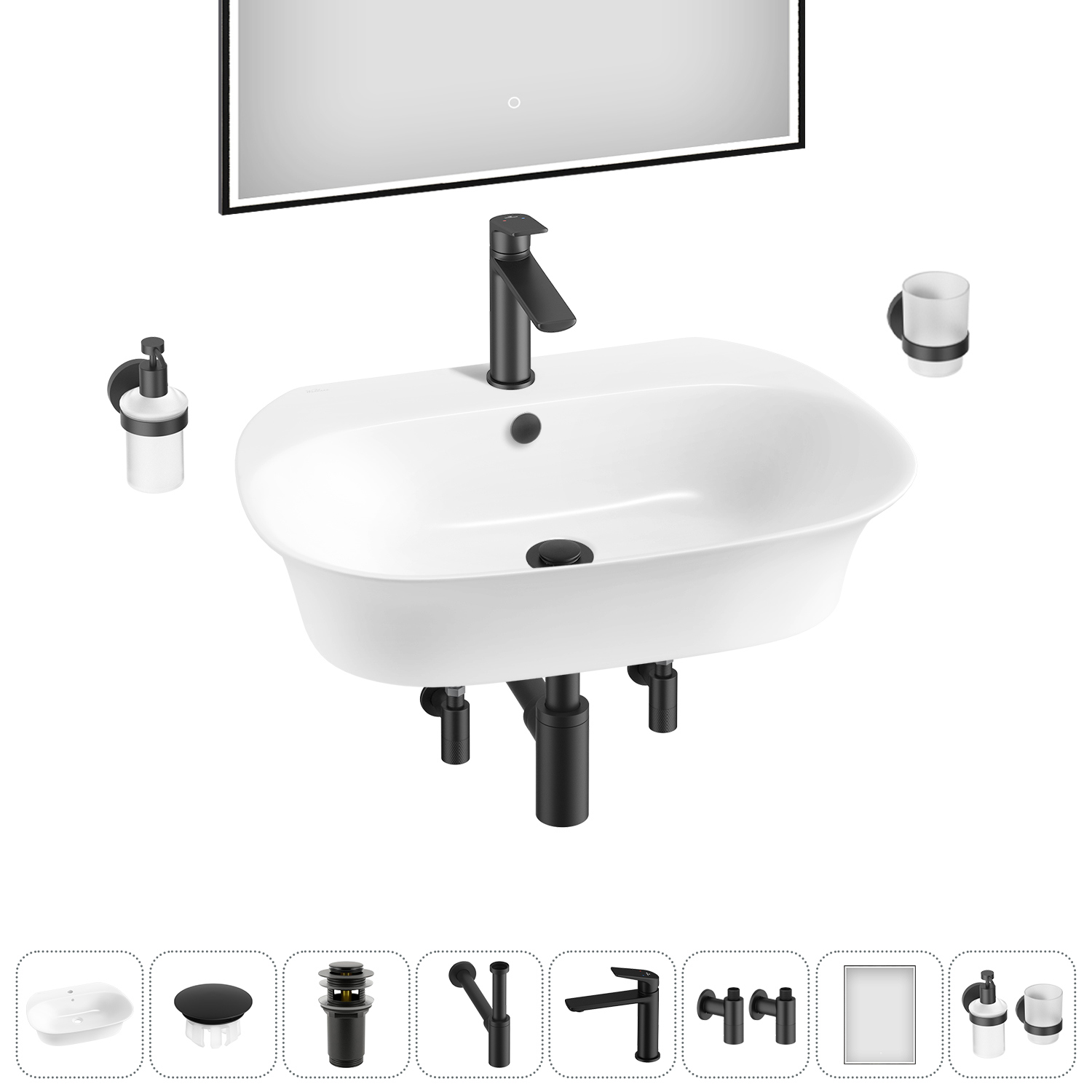 Изображение товара Раковина Wellsee excellence pro 60 см из RefCeram® с комплектом аксессуаров