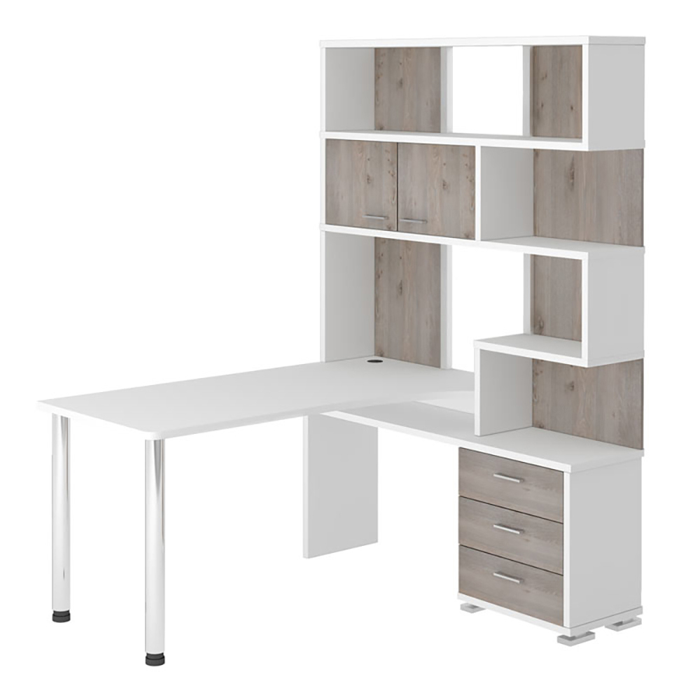 Изображение товара Стол Мэрдэс СР-420/150 БЕНБЕ-ПРАВ - угловой из ЛДСП с ящиком, белый светлый