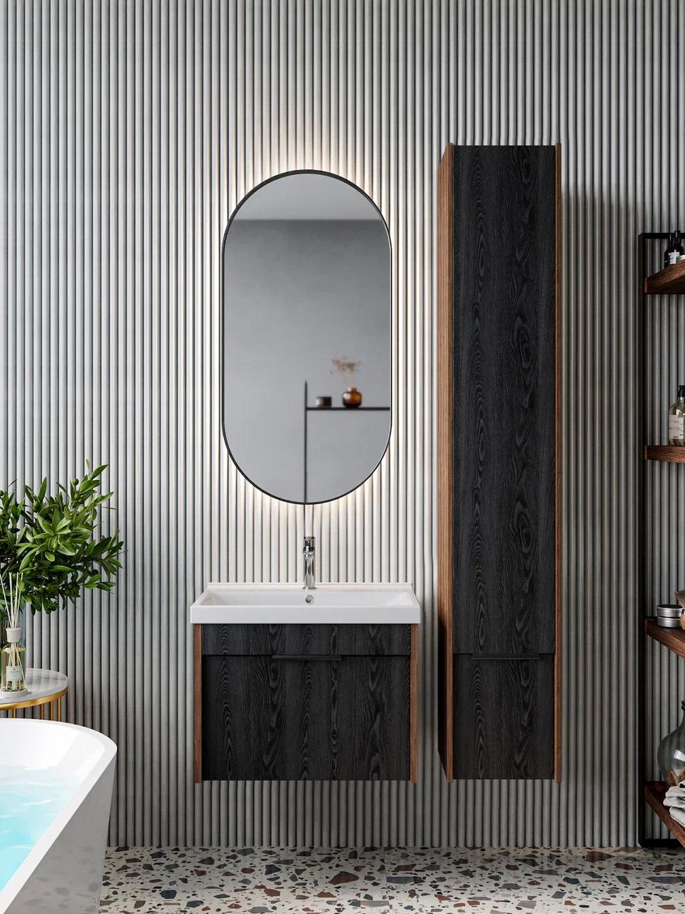 Изображение товара Тумба для ванной Play Луи Плюс подвесная 50 см 1 ящик под раковину цвет серый-коричневый