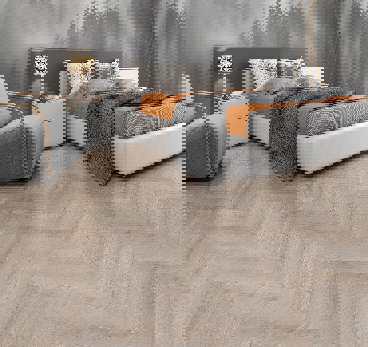 Изображение товара Кварцвинил CronaFloor Herringbone Дуб Дижон 4V 42 класс влагостойкий