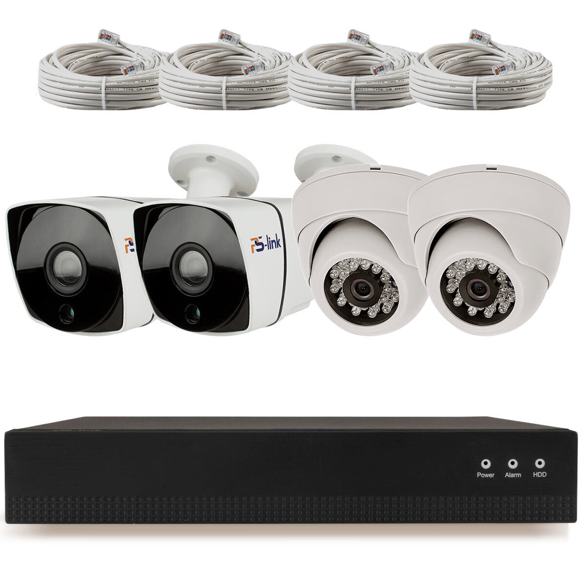 Изображение товара Комплект видеонаблюдения IP PS-link KIT-B204IP-POE 2 Мп 2 камеры для помещения 2 для улицы с POE питанием 2615