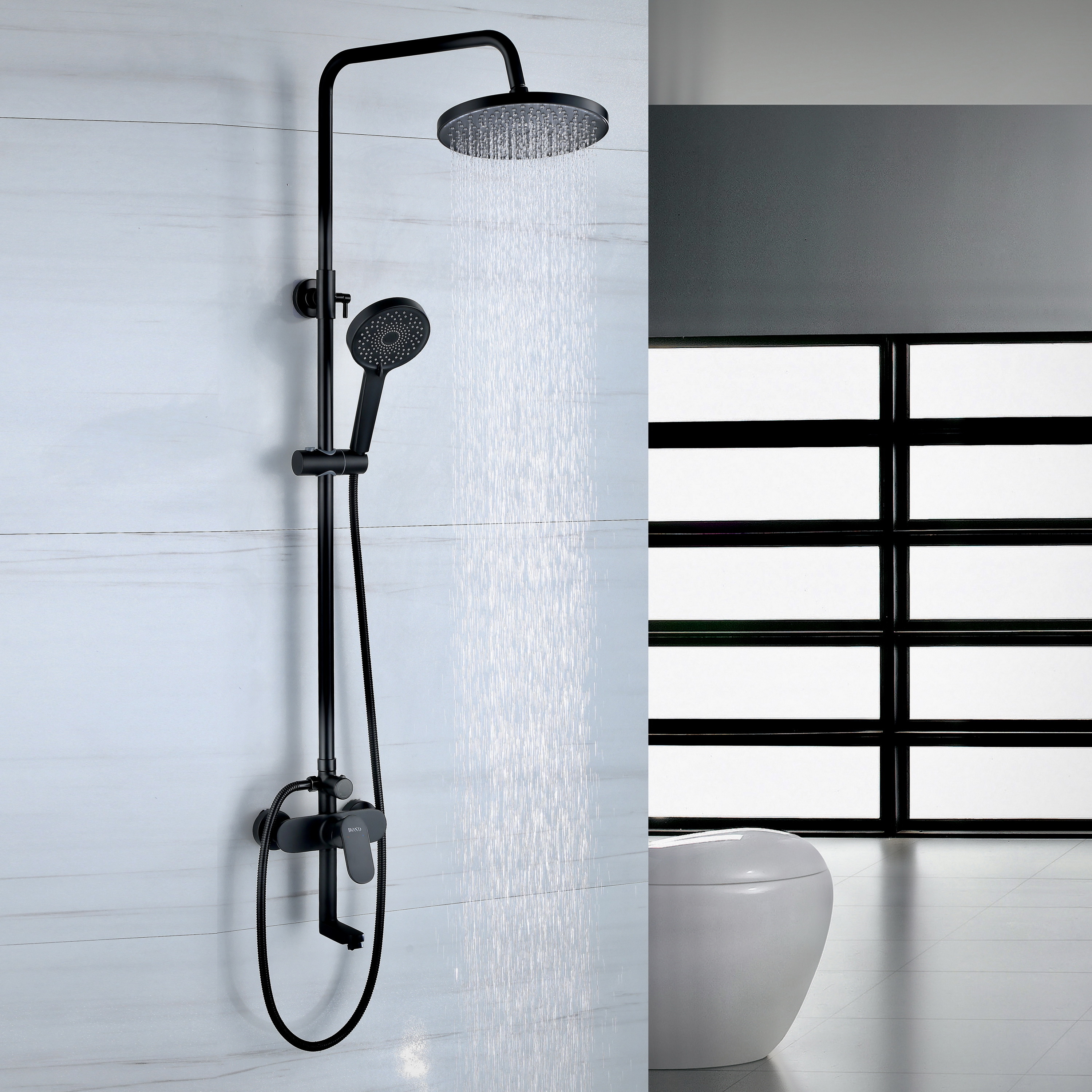 Изображение товара Душевая стойка BOND BL019188 с верхним и ручным душем, хромированная