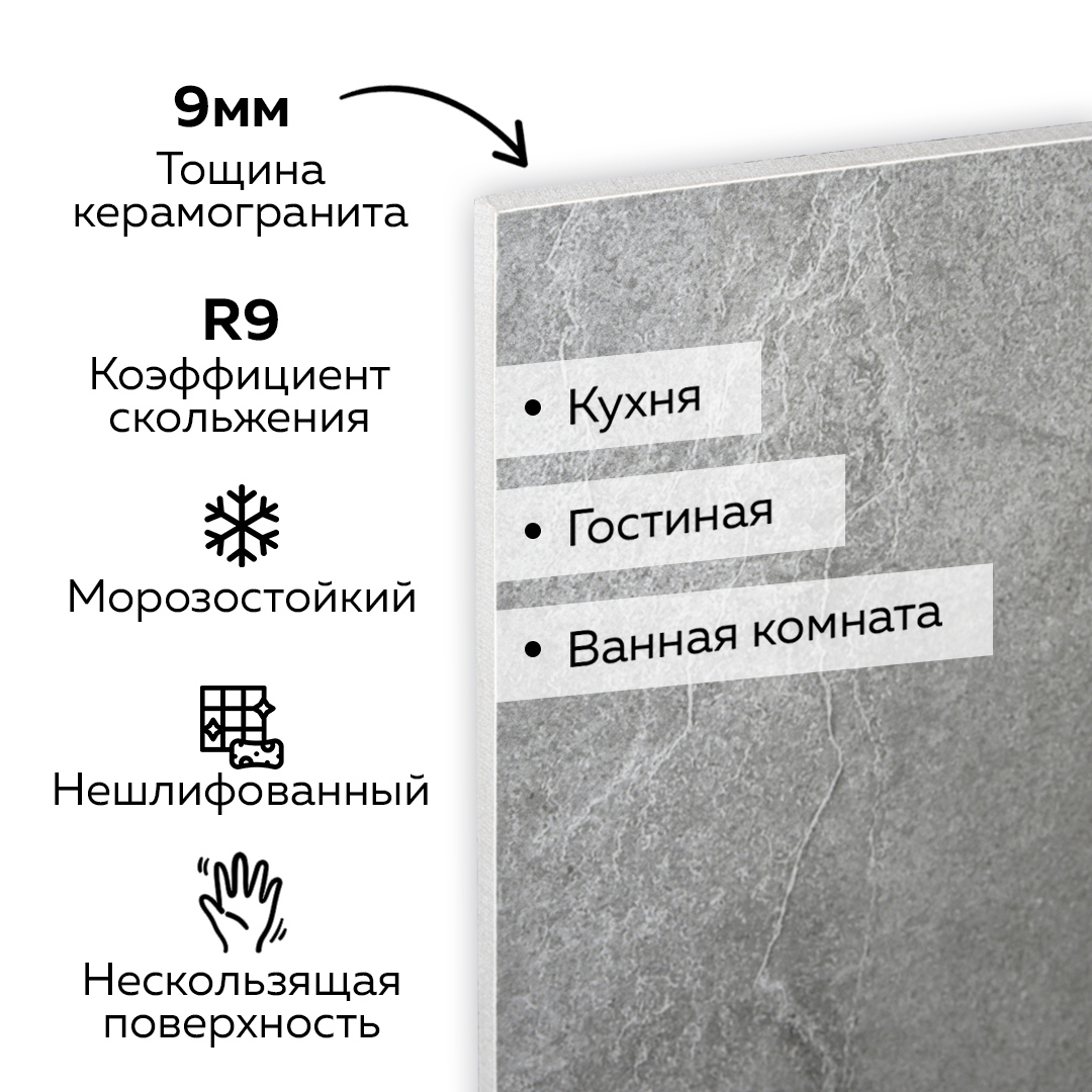 Изображение товара Керамогранит Керамопро Toledo 60x60 см серый матовый для пола и стен