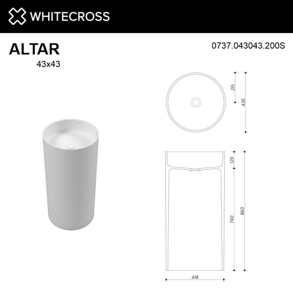 Изображение товара Раковина Whitecross altar 0737.043043.200S 43см цвет белый матовый