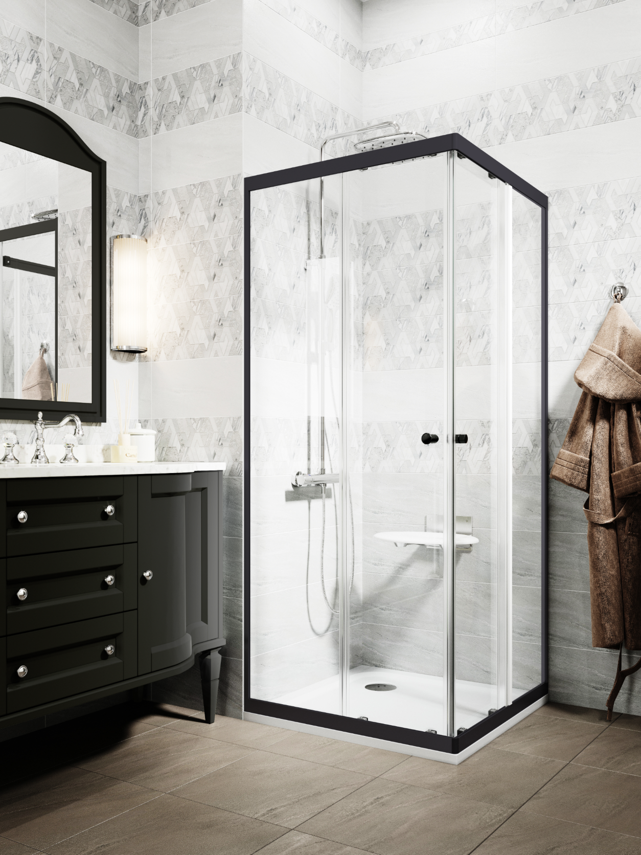 Изображение товара Душевой уголок РусАк Классик СТ 80-Ч квадратный 79x79см стекло прозрачное, черный профиль