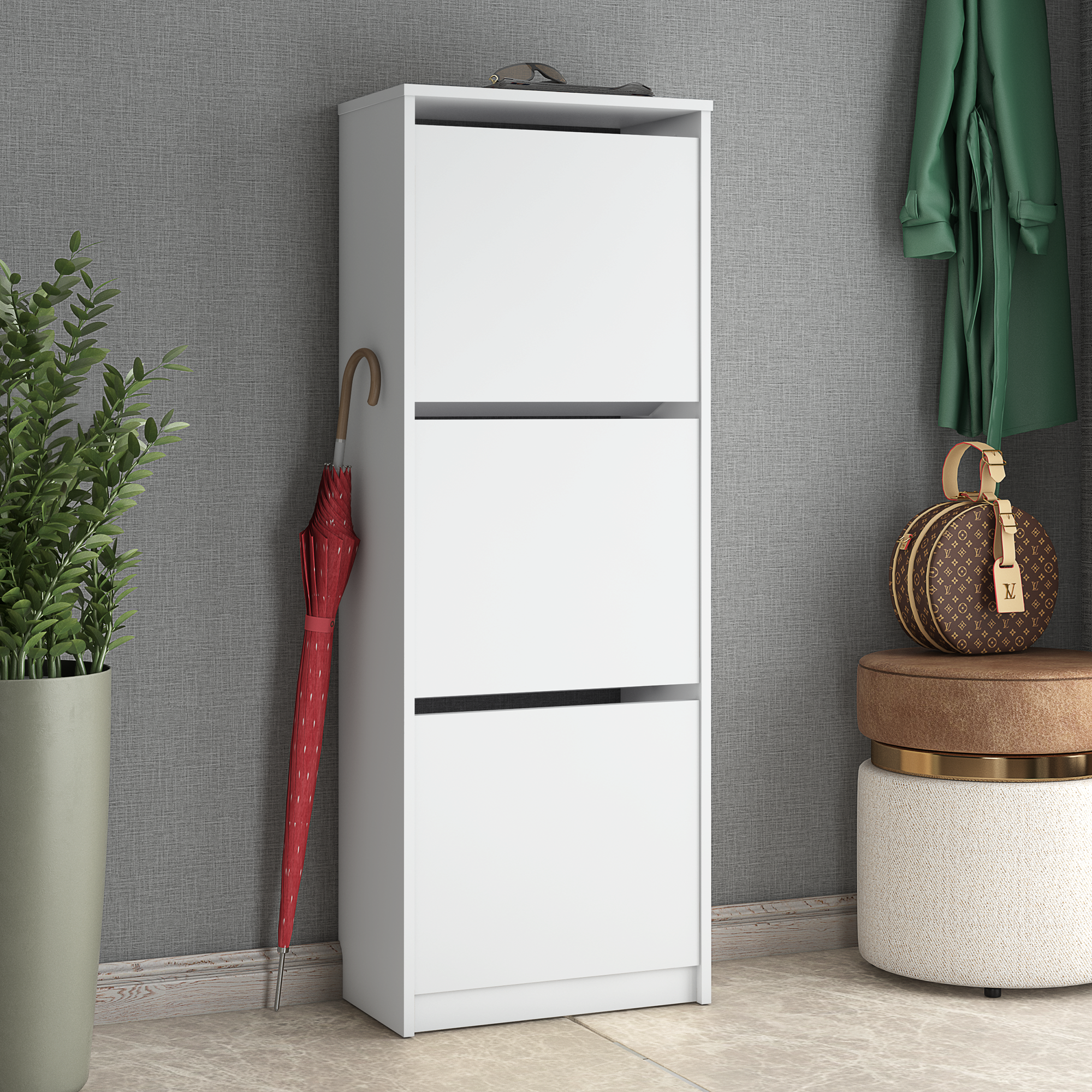 Изображение товара Обувница Реан 49.2x134.6x28 см 3 секции ЛДСП цвет белый