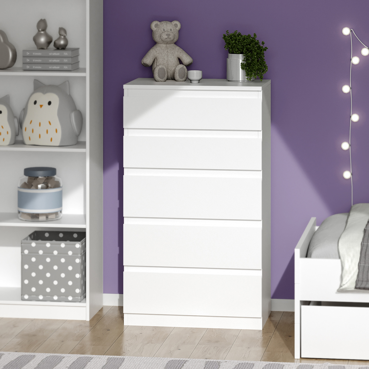 Изображение товара Комод ПРАКСИС 5 ящиков белый скандинавский стиль 65x111.6x39.6 см